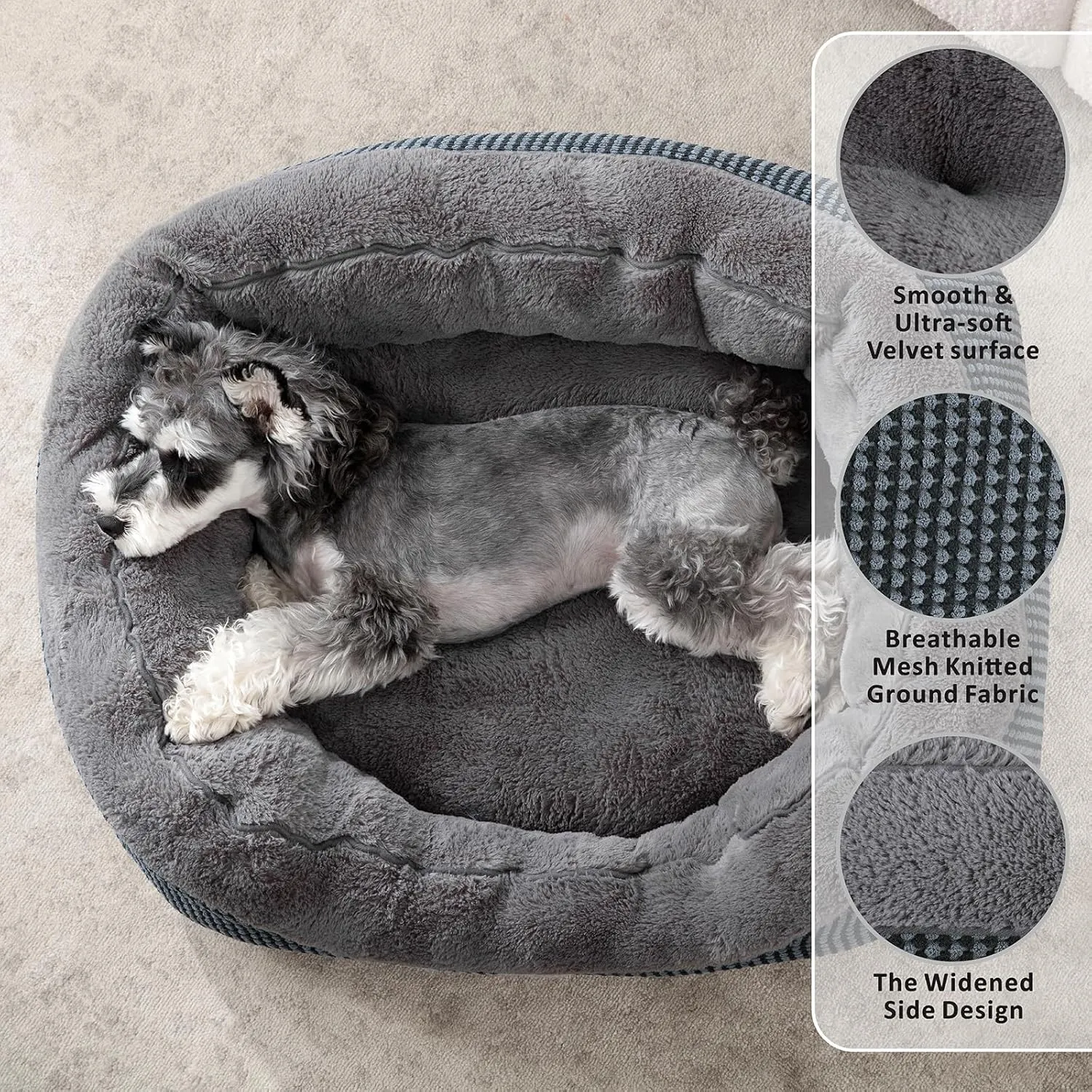 INVENHO Calming Orthopedic Dog Bed for Small Medium Dogs, Washable Warming Soft Sleeping Puppy Bed, Durable With Anti-Slip Bottom, Dark Grey