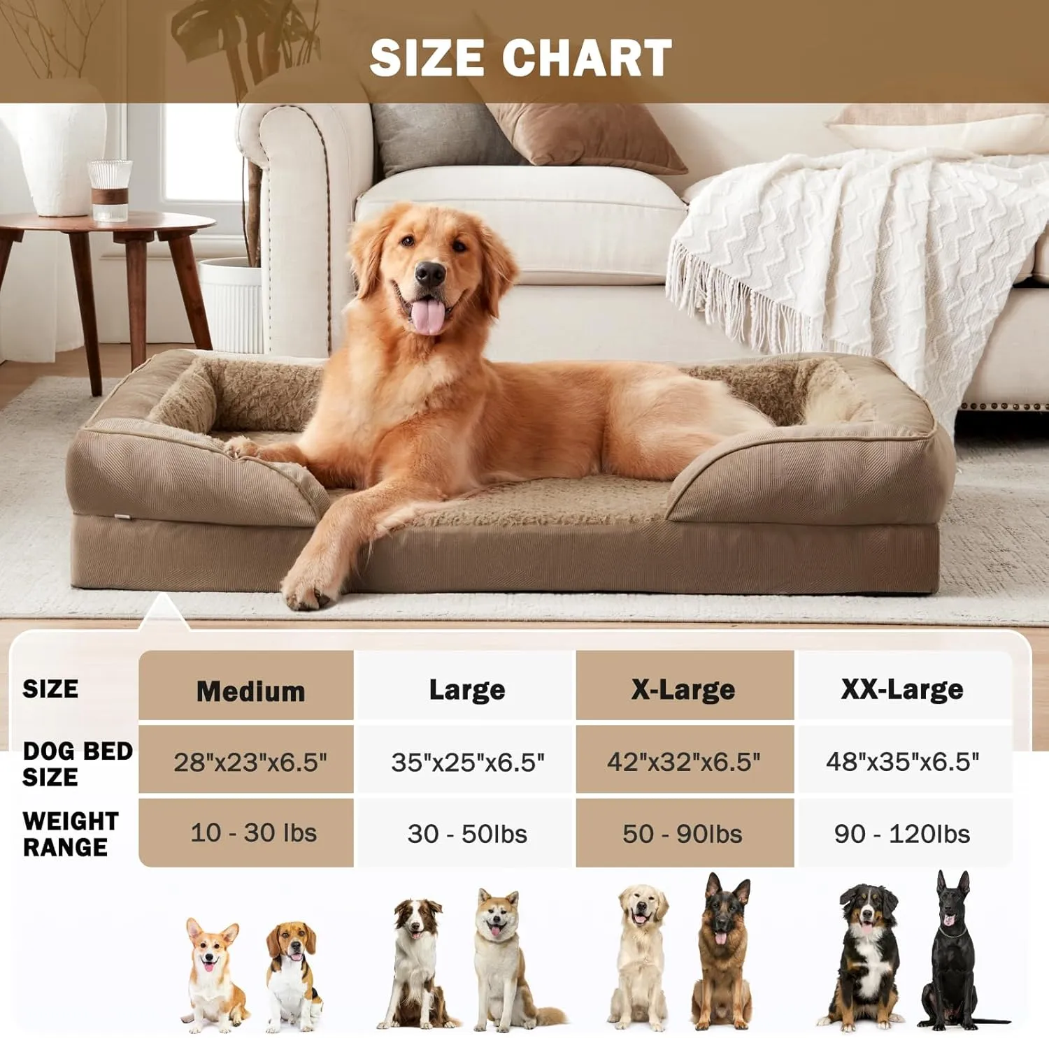 INVENHO Orthopedic Large Dog Bed, Washable Waterproof, Egg-Crate Foam Dog Couch Bed with Washable Removable Cover, Waterproof Lining and Nonskid Bottom