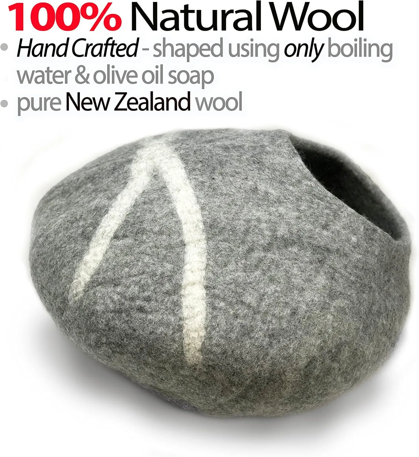 iPrimio 100% Natural Wool Eco-Friendly Cat & Kitten Cave Bed - Cozy House Indoor Bed for Cats & Kittens - Pet Felt Cat Cave, Cushion, Cove, Nest, Hideout, Hideaway, Tent, Tunnel Beds (Light Gray)