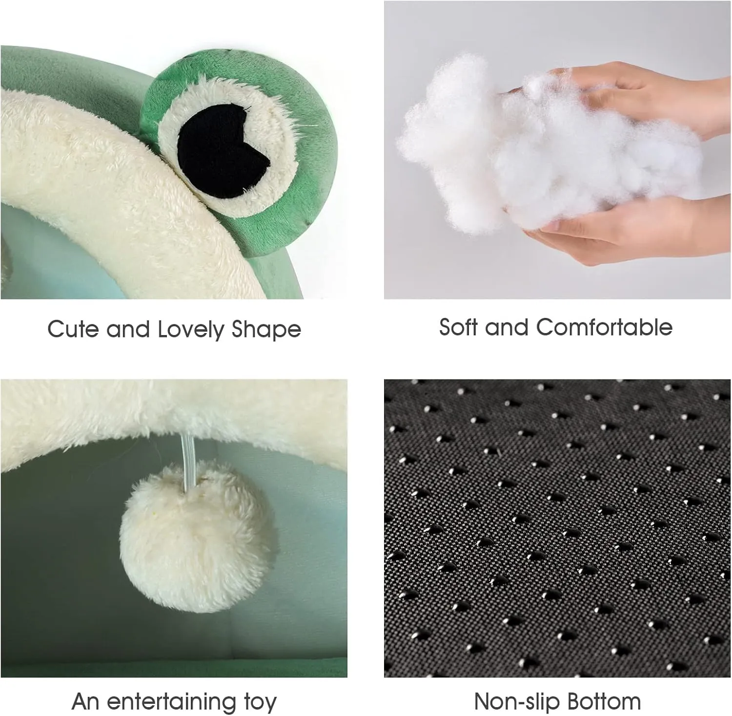 Jiupety Cute Cat Bed, Indoor Lovely Velvet Igloo for Cat, Warm Cave Sleeping Nest Bed for Puppy and Kitten, Green Frog, S