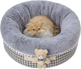 Jiupety Teddy Donut Cat & Dog Bed - Washable, Warm & Calming, Suitable for Kittens & Puppies, Anti-Slip, Gray, 20" Round, Fits 12lbs