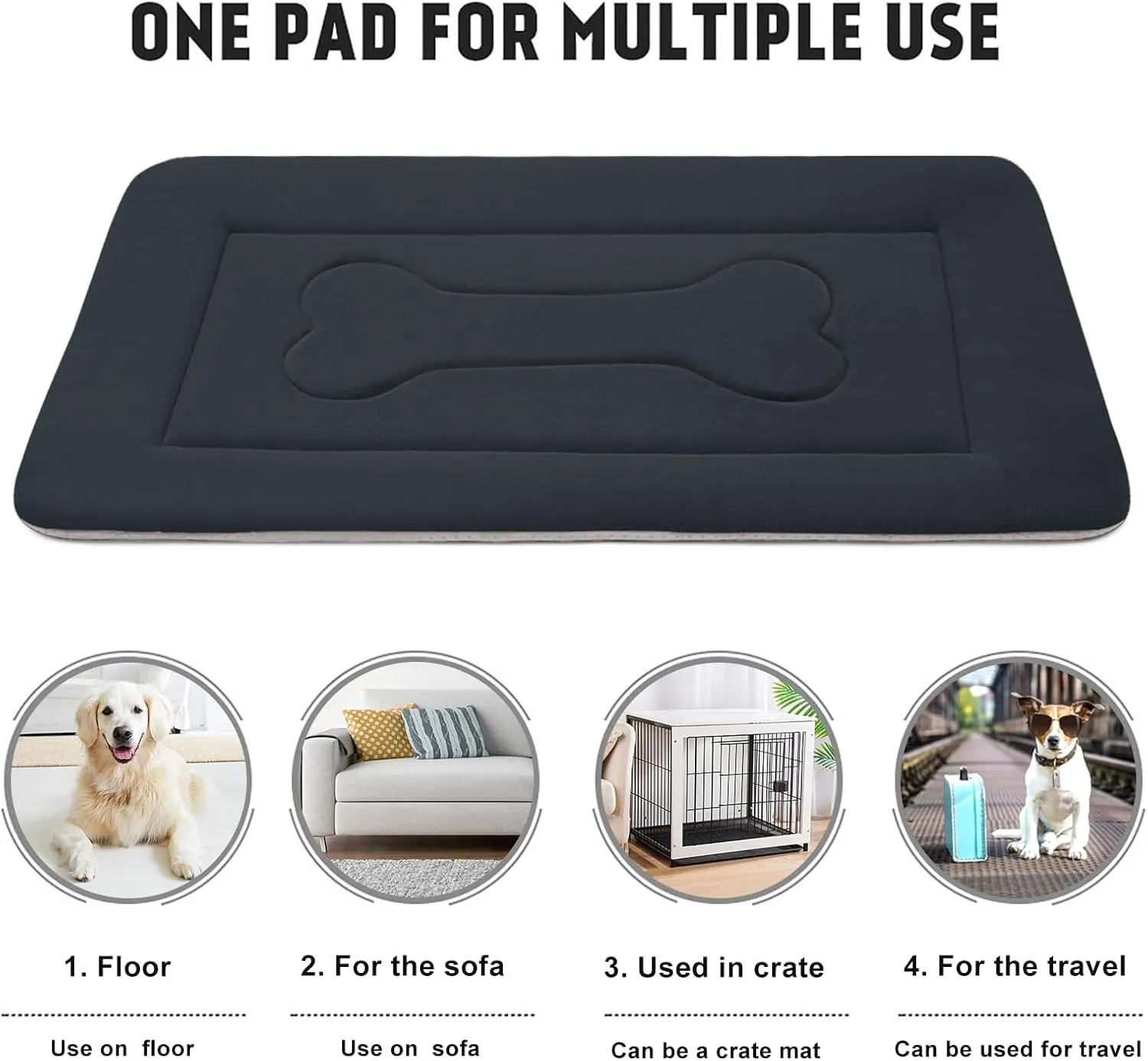 JoicyCo Dog Bed Soft Dog Crate Pad Mat for Medium/Large Dogs 36 in Non-Slip Bottom Washable Dog Sleeping Mattress Pet Beds Cat Bed Kennel Pad, Dark Gray