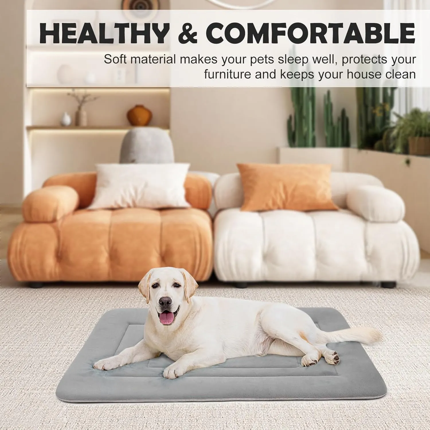 JoicyCo Dog Crate Bed Pad Mat, 36 in Non Slip Bottom Washable Kennel Pad for Medium and Large Dogs, Clay Gray