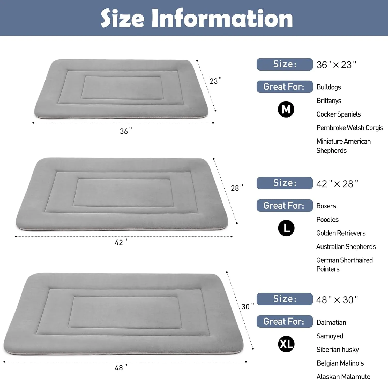 JoicyCo Dog Crate Bed Pad Mat, 36 in Non Slip Bottom Washable Kennel Pad for Medium and Large Dogs, Clay Gray