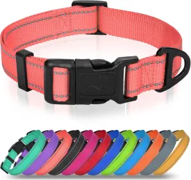 Joytale Small Dog Collar, Reflective and Adjustable Nylon Collar with Quick-Release Buckle, Lightweight No-Choke Design for Small Dogs, Pink, 5/8" Width
