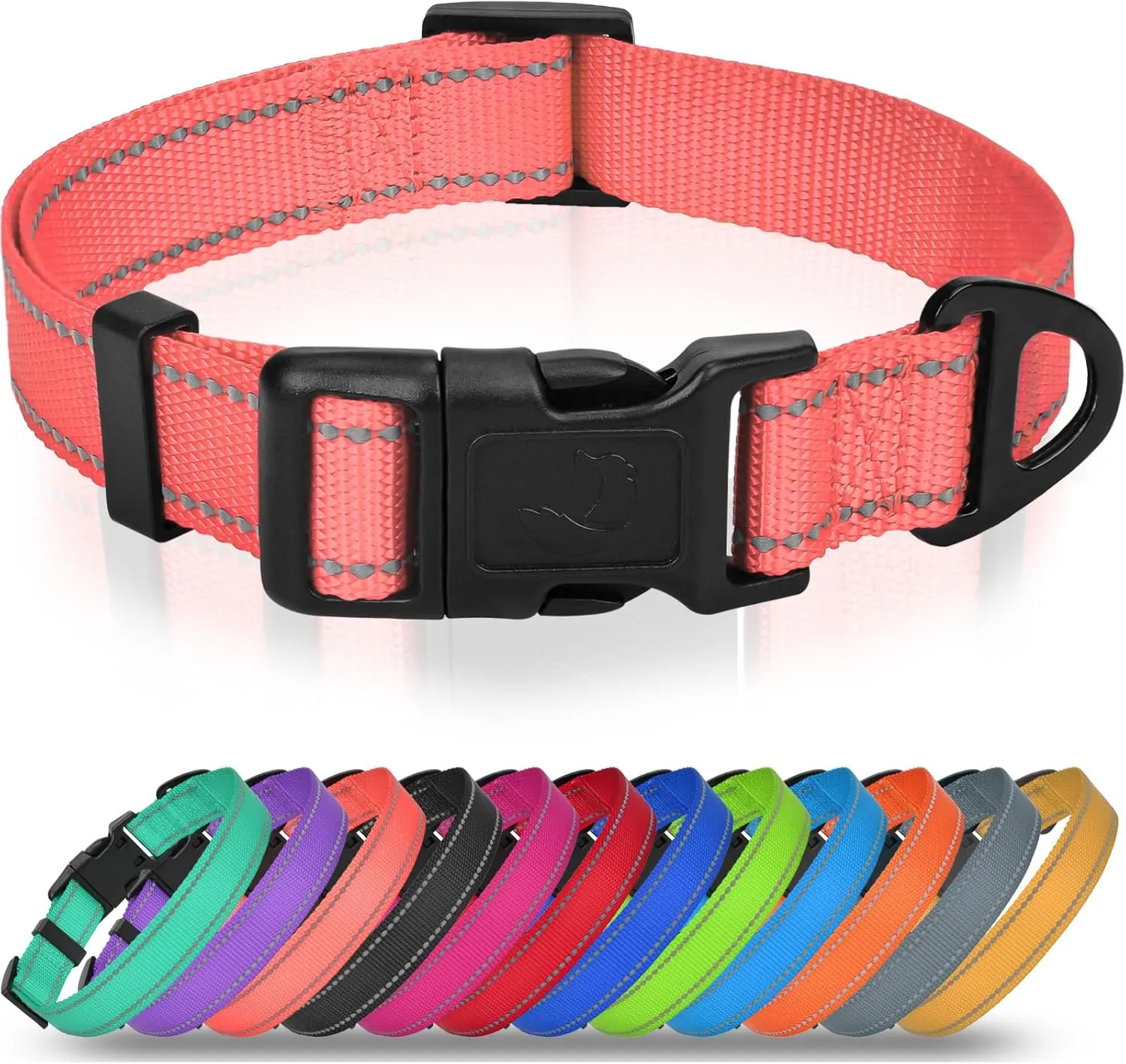 Joytale Small Dog Collar, Reflective and Adjustable Nylon Collar with Quick-Release Buckle, Lightweight No-Choke Design for Small Dogs, Pink, 5/8" Width