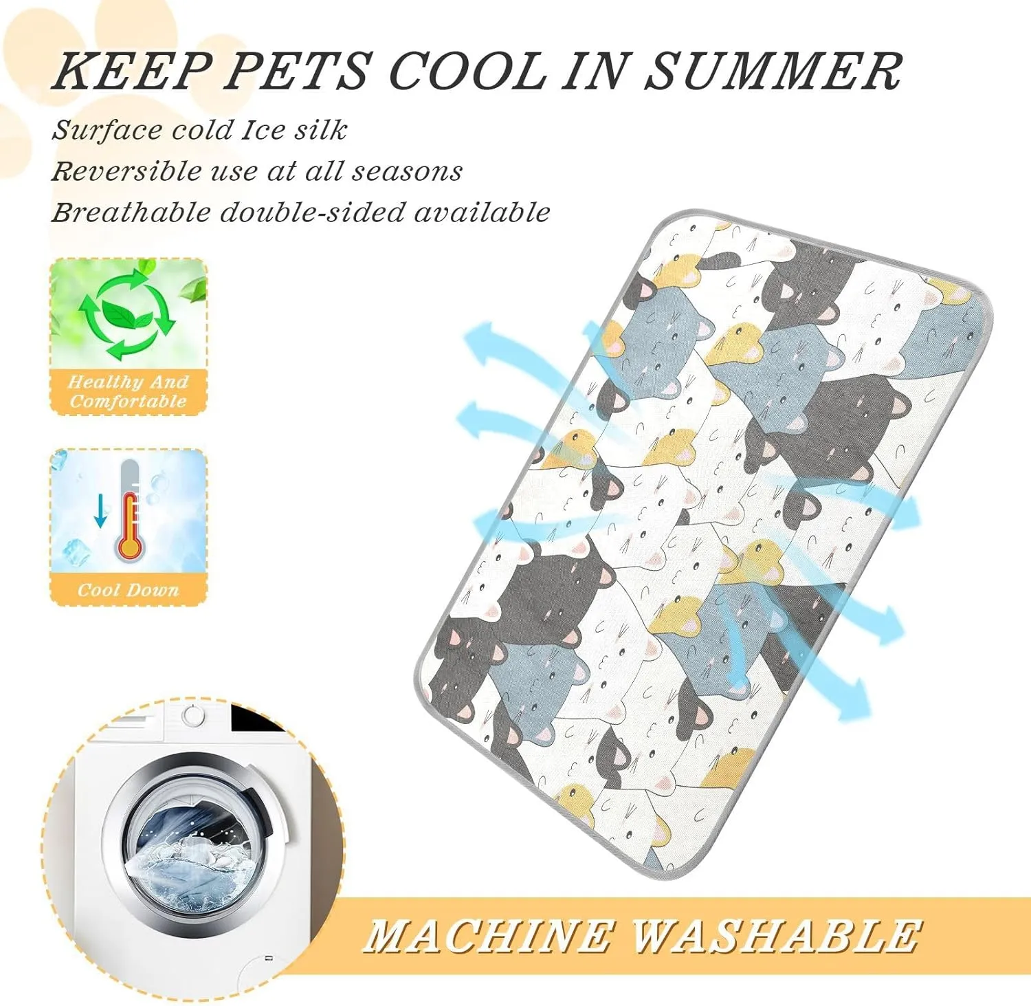 JSTEL Cat Cooling Pad Ice Silk Cooling Mat Washable Pet Cooling Mat Folding Summer Sleeping Mat 23.6x38.6 inch, Non-Toxic Gel, No Water or Electricity Needed for This Dog Cooling Pad,21