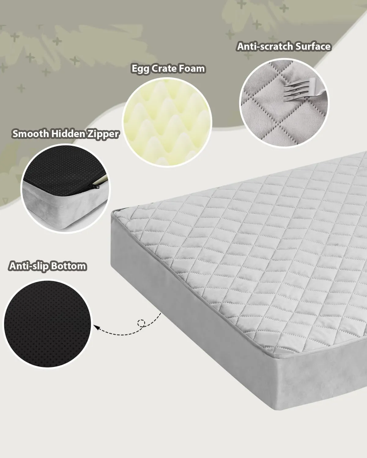 Jumbo Dog Bed - Extra Large, Orthopedic with Removable Washable Cover, Non-Slip Bottom, Suitable for Crate, 53x36 Inch, Light Gray