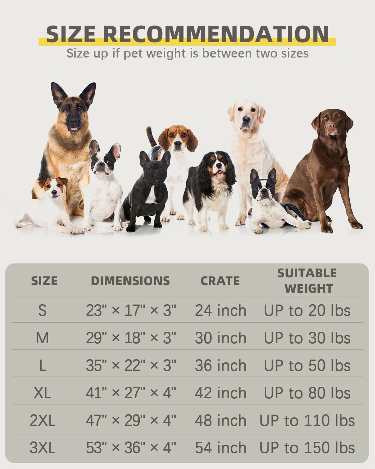 Jumbo Dog Bed - Extra Large, Orthopedic with Removable Washable Cover, Non-Slip Bottom, Suitable for Crate, 53x36 Inch, Light Gray