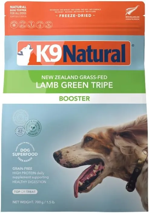 K9 Natural Grain-Free Freeze-Dried Dog Food Supplement Booster, Lamb Green Tripe 1.5lb