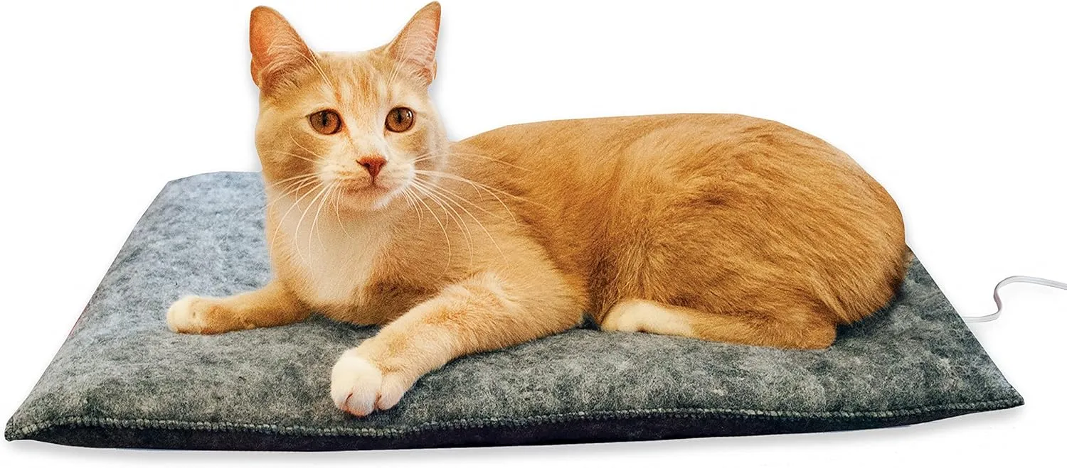 K&H Pet Products Amazin Kitty Pad Heated, Indoor Heated Cat Bed Traps Pet Hair and Dander, Washable Cat Mat, Gray 15 X 20 Inches, Heated 1-Pack