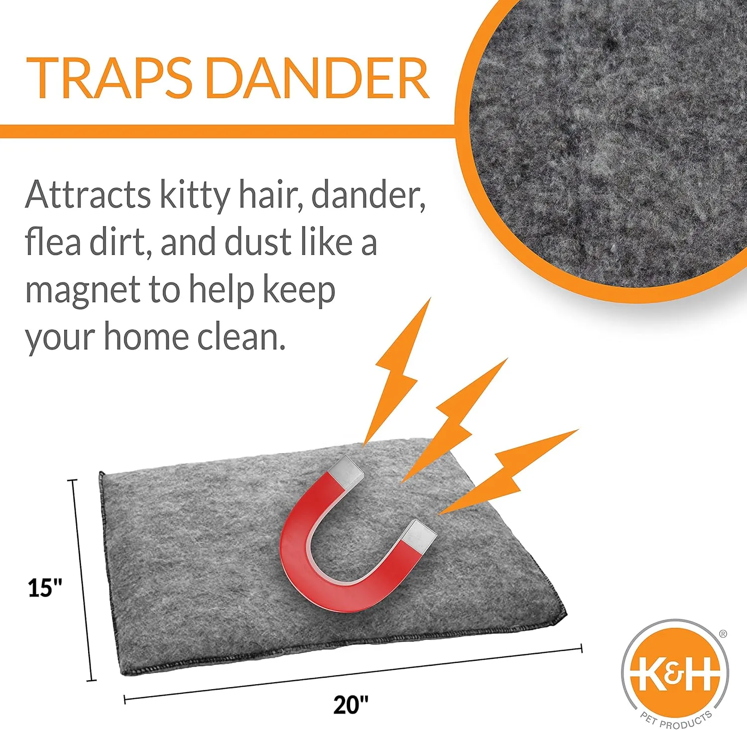 K&H Pet Products Amazin Kitty Pad Heated, Indoor Heated Cat Bed Traps Pet Hair and Dander, Washable Cat Mat, Gray 15 X 20 Inches, Heated 1-Pack