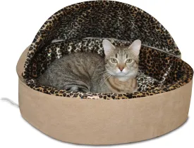 K&H Pet Products Thermo-Kitty Bed Deluxe Indoor Heated Cat Bed Tan/Leopard Small 16 Inches