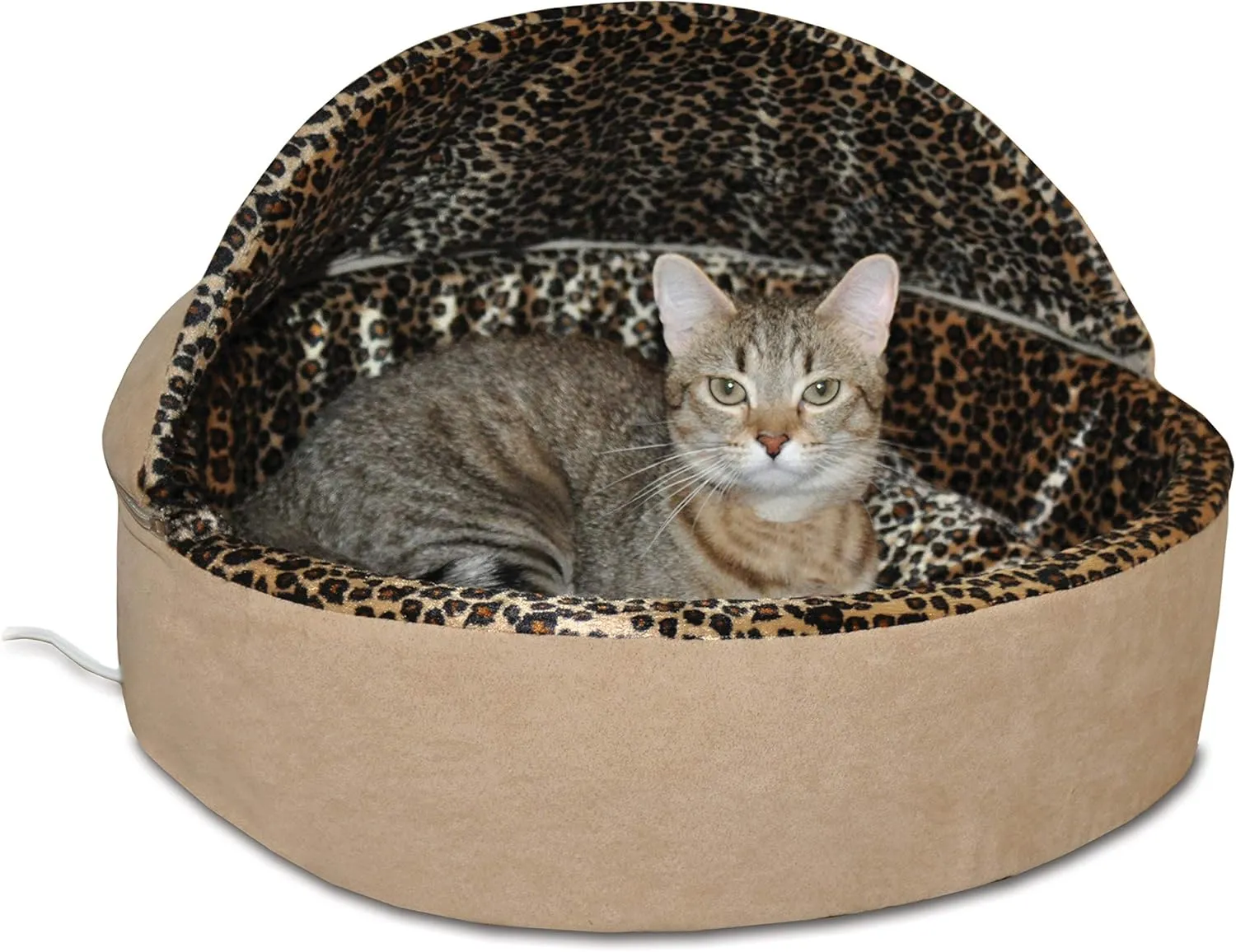 K&H Pet Products Thermo-Kitty Bed Deluxe Indoor Heated Cat Bed Tan/Leopard Small 16 Inches