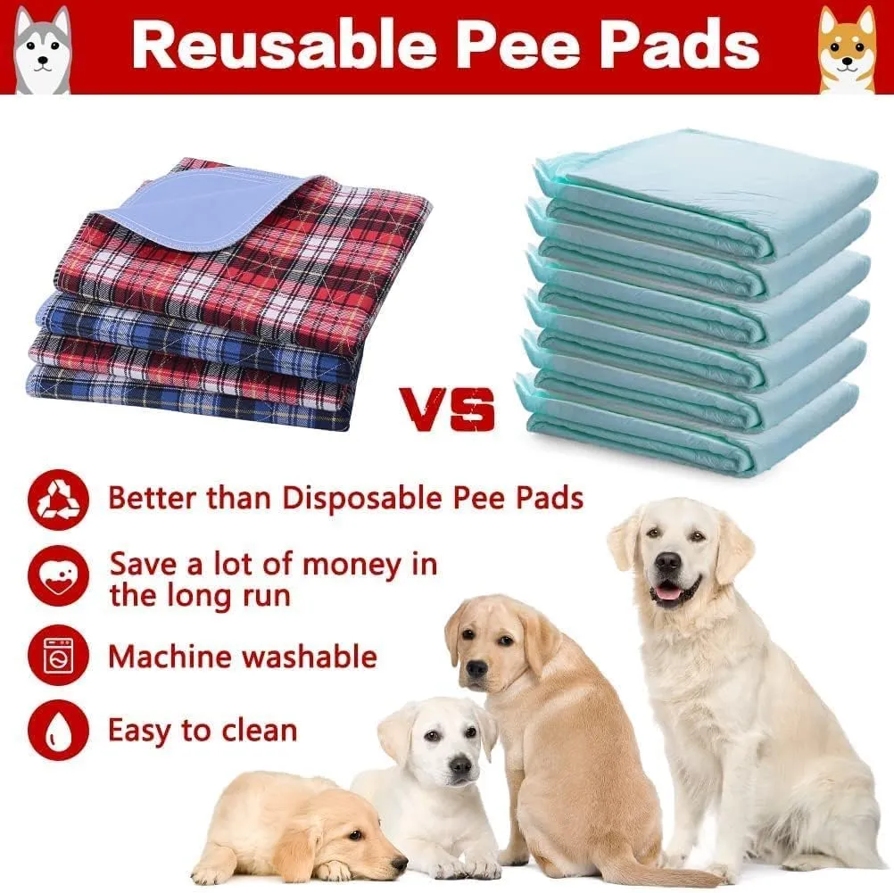 KOOLTAIL Reusable Puppy Pads, 2 Pack Washable Pee Pads for Dogs-Waterproof Non-Slip Plaid Puppy Training Pads, Absorbent Whelping Pads for Potty, Crate, Playpen, Bed, Sofa, Dog Large Mat, 36"x 48"