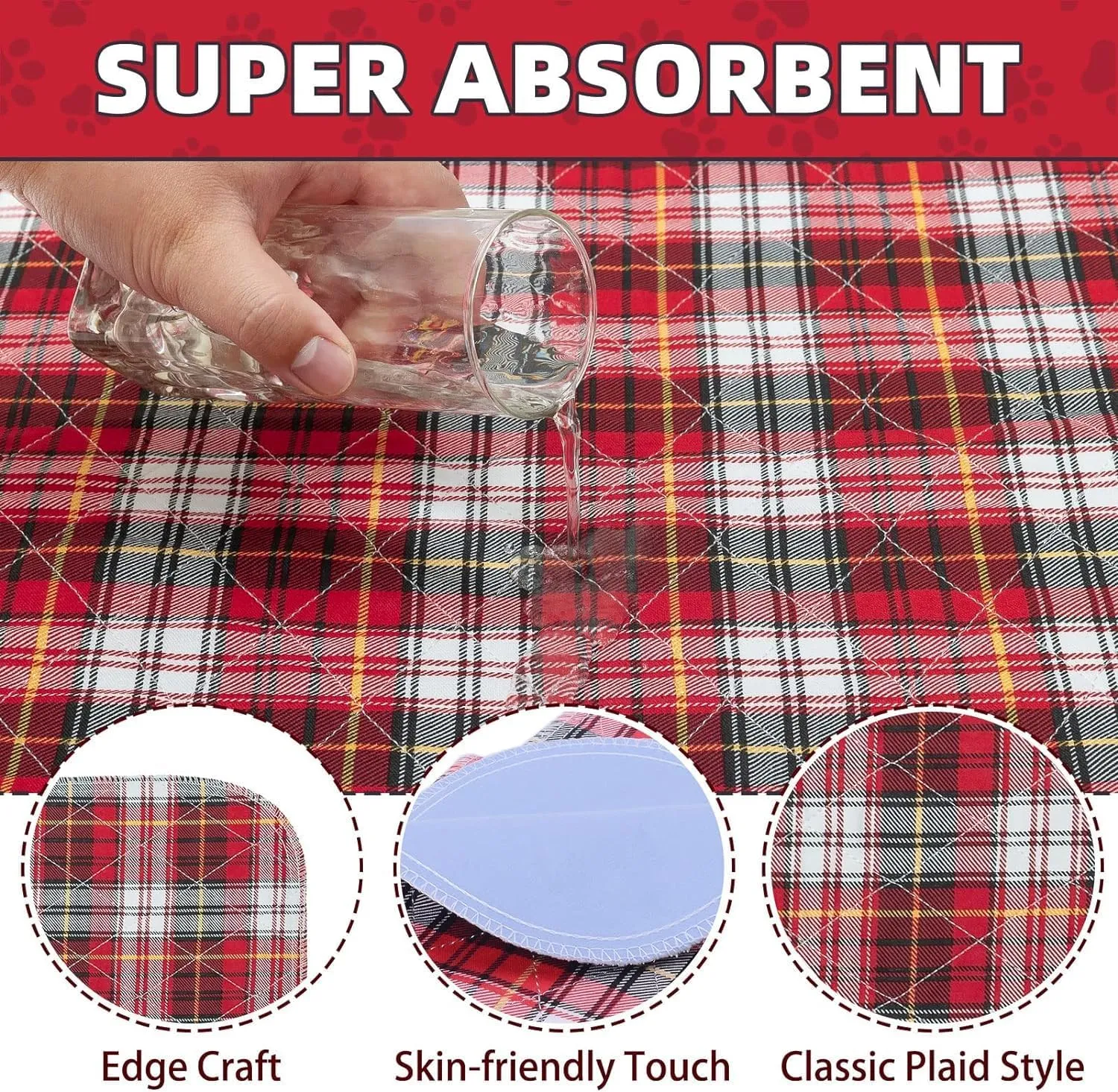 KOOLTAIL Reusable Puppy Pads, 2 Pack Washable Pee Pads for Dogs-Waterproof Non-Slip Plaid Puppy Training Pads, Absorbent Whelping Pads for Potty, Crate, Playpen, Bed, Sofa, Dog Large Mat, 36"x 48"