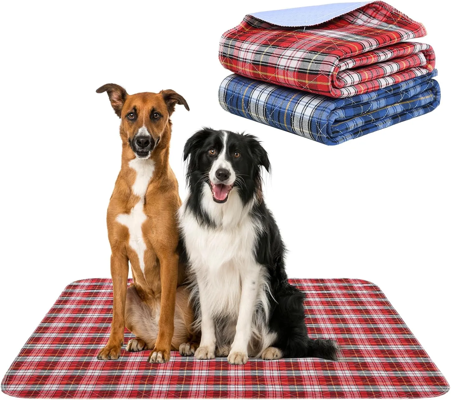 KOOLTAIL Reusable Puppy Pads, 2 Pack Washable Pee Pads for Dogs-Waterproof Non-Slip Plaid Puppy Training Pads, Absorbent Whelping Pads for Potty, Crate, Playpen, Bed, Sofa, Dog Large Mat, 36"x 48"