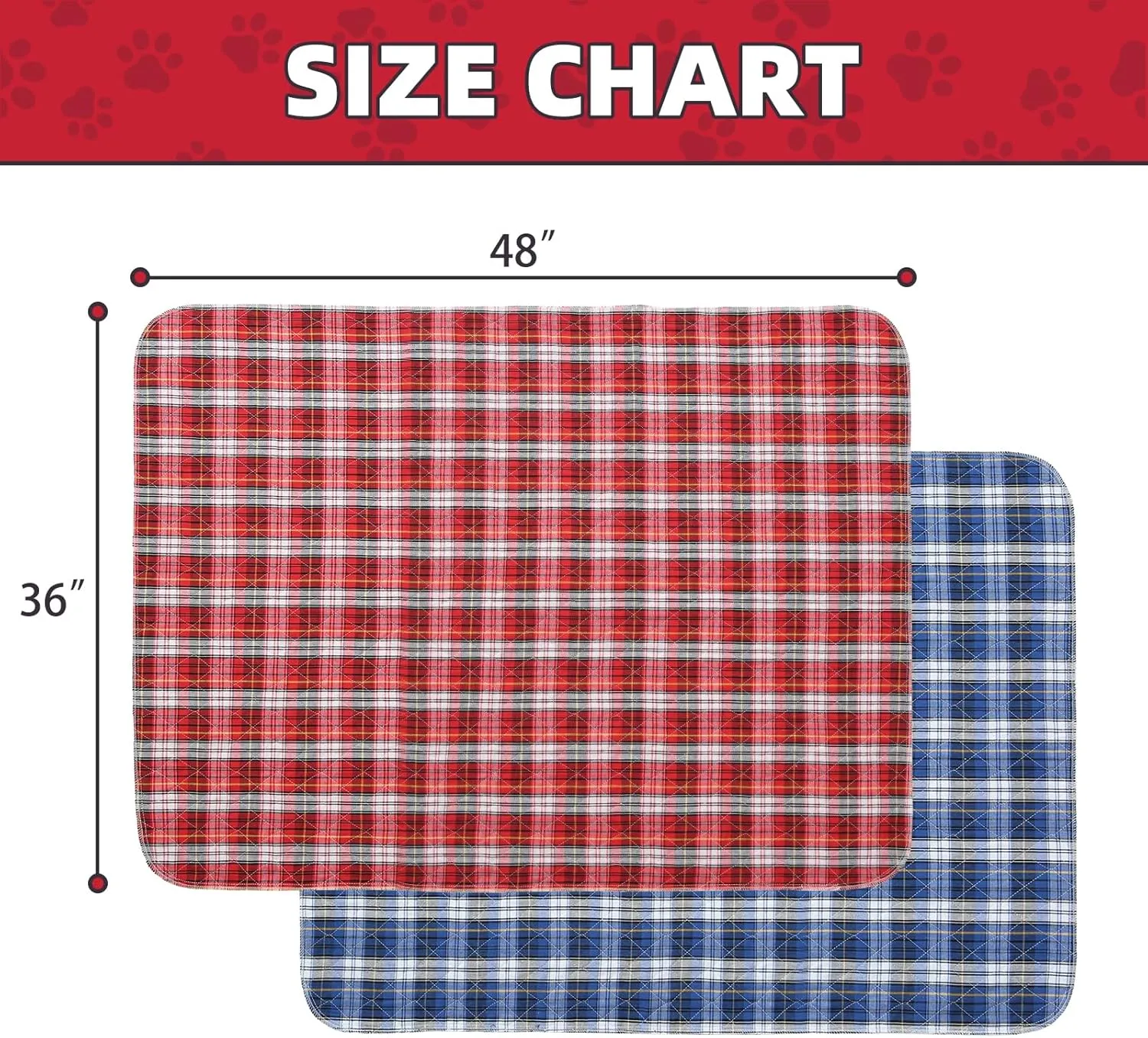 KOOLTAIL Reusable Puppy Pads, 2 Pack Washable Pee Pads for Dogs-Waterproof Non-Slip Plaid Puppy Training Pads, Absorbent Whelping Pads for Potty, Crate, Playpen, Bed, Sofa, Dog Large Mat, 36"x 48"