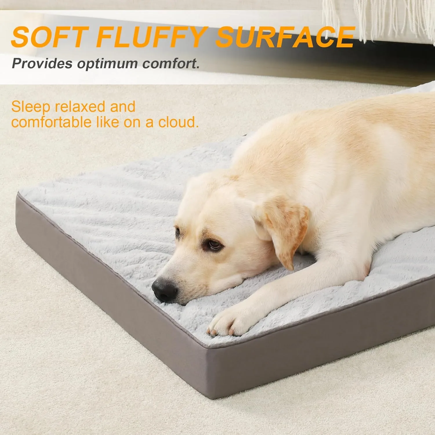 KSIIA Orthopedic Dog Bed Waterproof Dog beds for Extra Large Dogs Deluxe Plush Washable mat with Egg Crate Foam & Removable Cover, 53 x 36 Inch, Gray