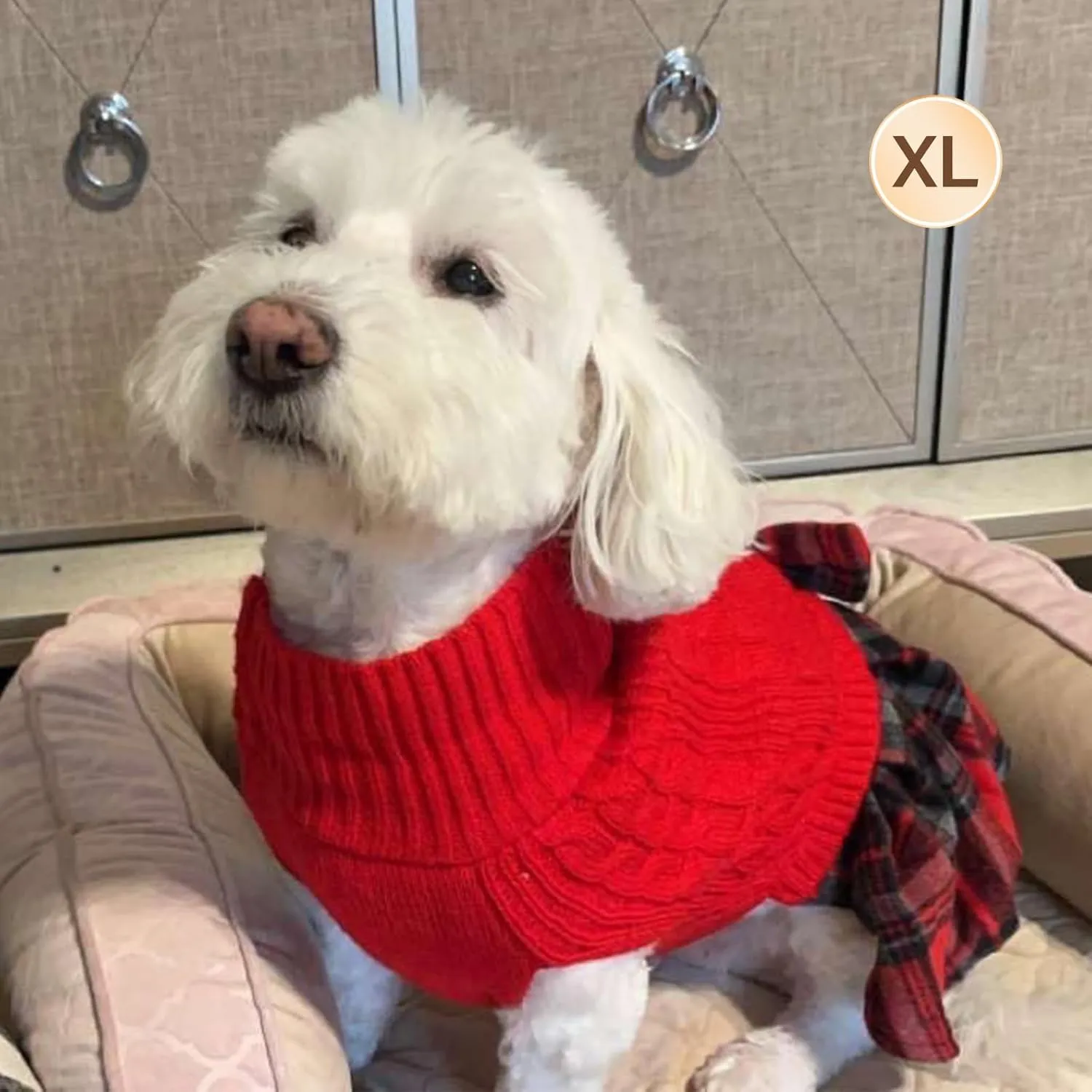 KYEESE Dog Christmas Sweater Comfy Dog Sweater Warm Medium Dog Sweater with Bowtie Soft Dog Sweater for Medium Dogs Girl Turtleneck Dog Sweater Medium Size Dog Stretchy Dog Clothes Dog Sweater Dress