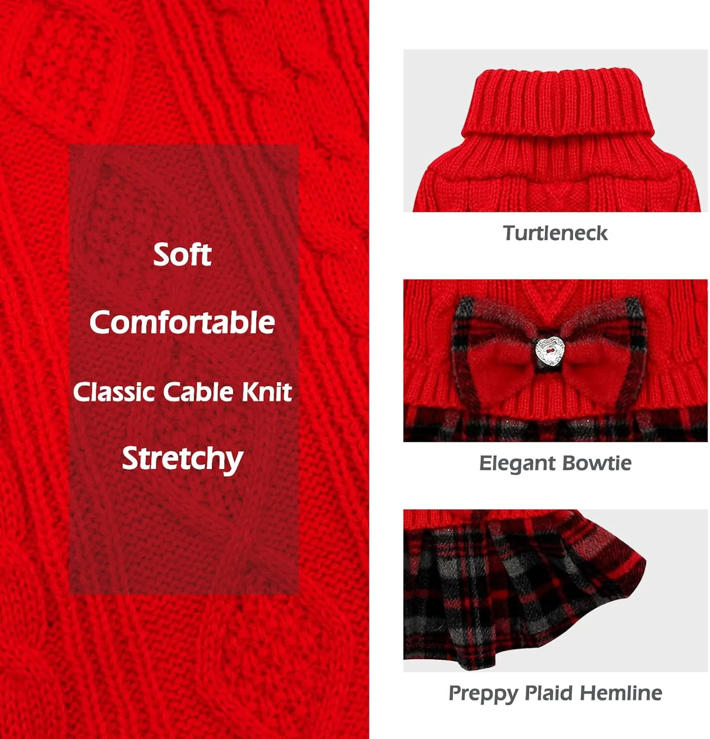 KYEESE Dog Christmas Sweater Comfy Dog Sweater Warm Medium Dog Sweater with Bowtie Soft Dog Sweater for Medium Dogs Girl Turtleneck Dog Sweater Medium Size Dog Stretchy Dog Clothes Dog Sweater Dress