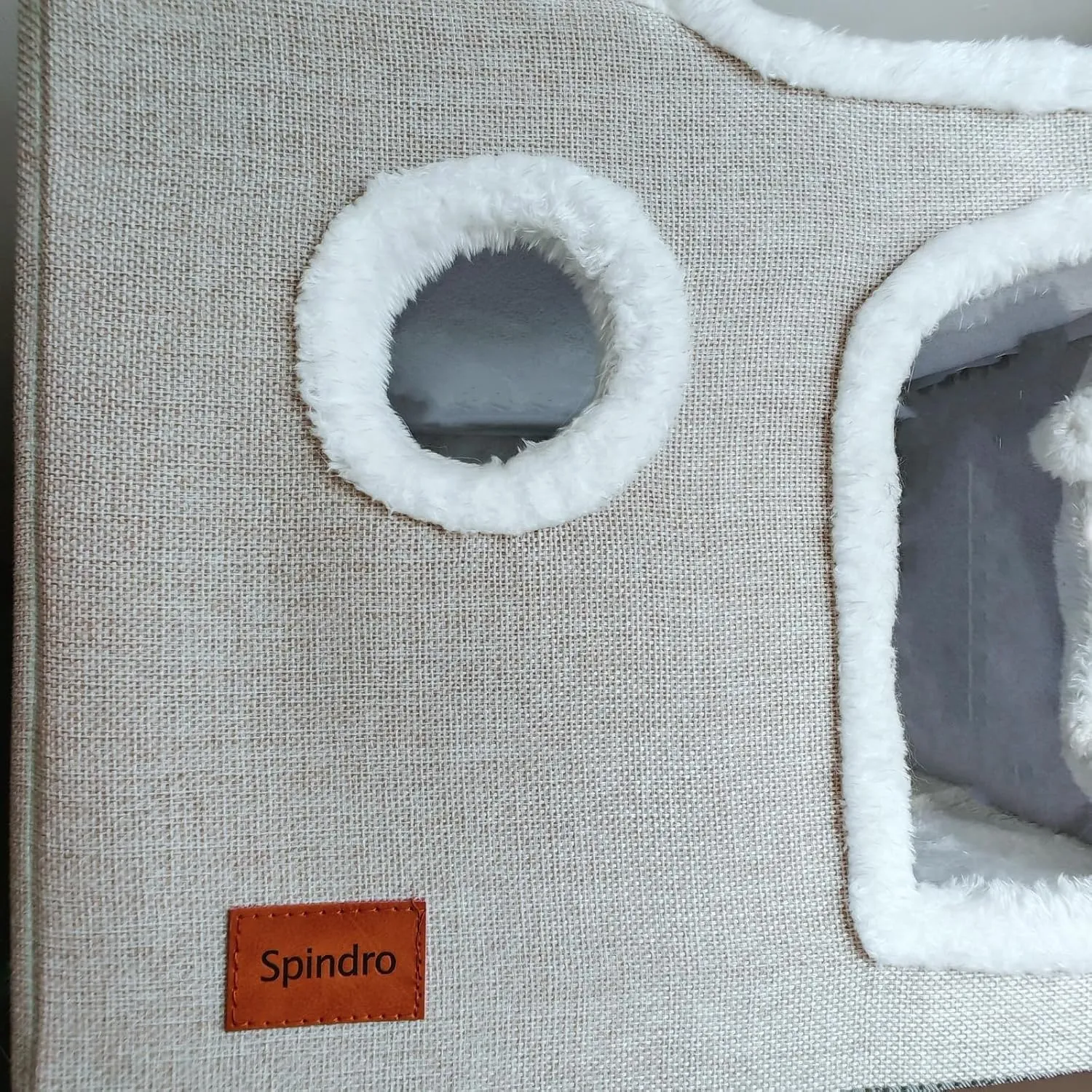 Large Cat Cave Bed for Indoor Cats, Foldable Pet House Cube with Scratch Pad, Kitten Condo Cat Hideaway Cute Hut with Soft Pillow Mat, Beige,17x17x13 inches