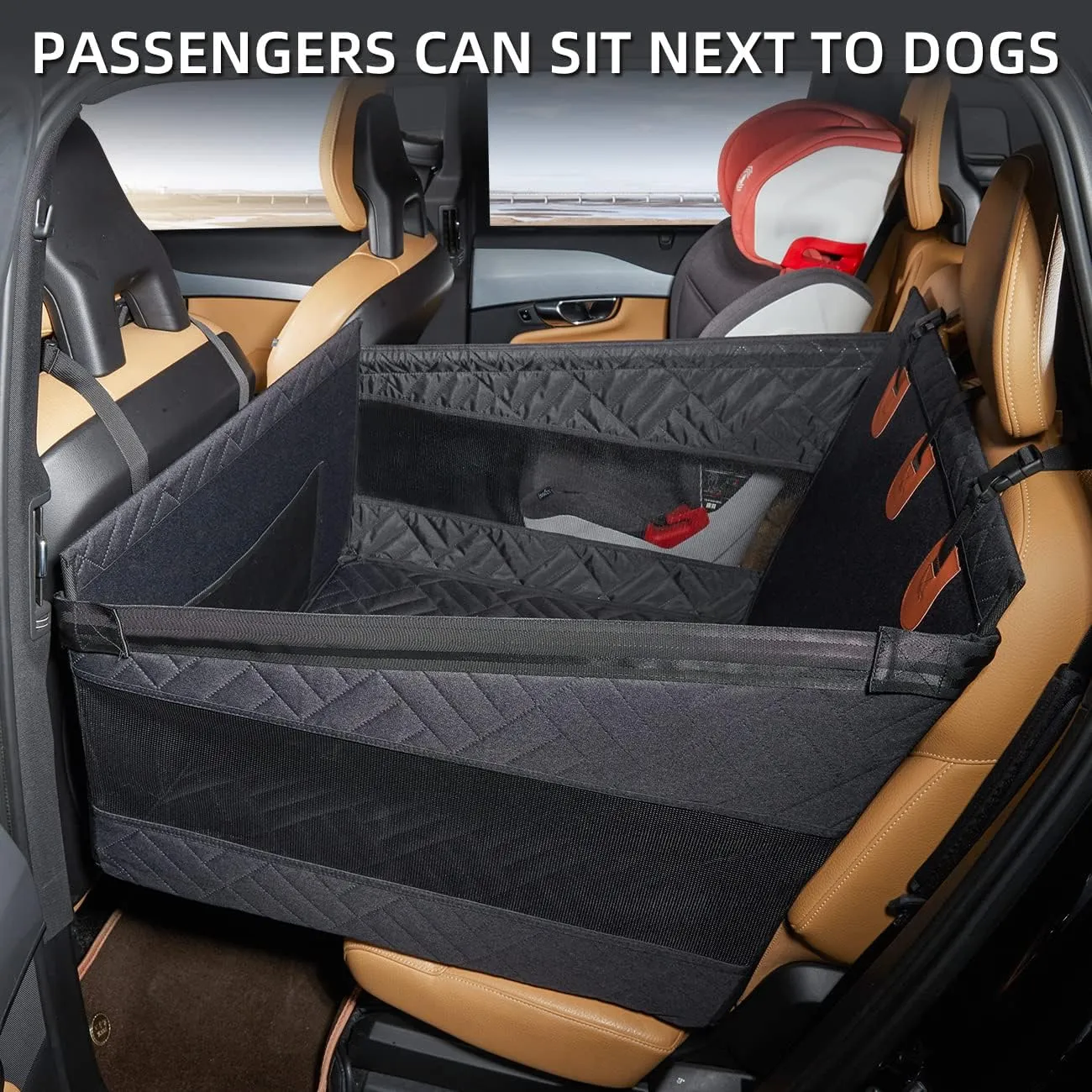 Large Dog Car Seat,Back Seat Extender for Dogs,Waterproof Medium Dog Seat Cover for Backseat, Pet Bed for Car Hammock(Black-L)