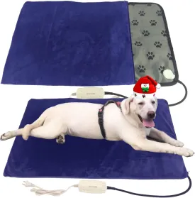 Large Dog Cat Heated Bed 34" x 21" Electric Heating Pad with Soft Washable Cover, Water Resistant, Chew Resistant Cord