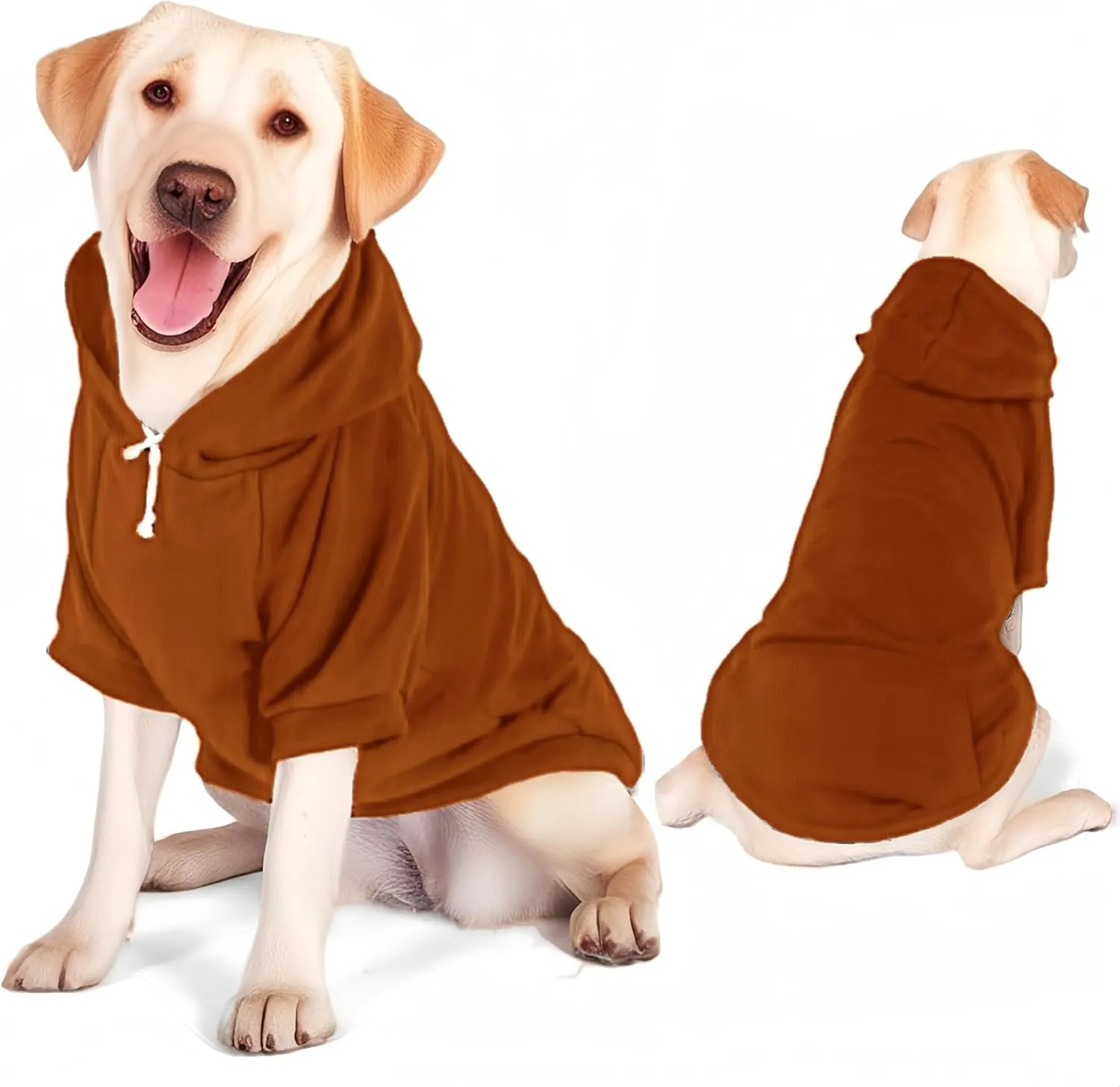 Large Dog Hoodie Sweater with Leash Hole and Pocket, Fleece Lined Hooded Large Dog Sweatshirt, Soft Warm Winter Clothes for Medium Large Dogs & Cats (Brown Dog Hoodie, 3XL)