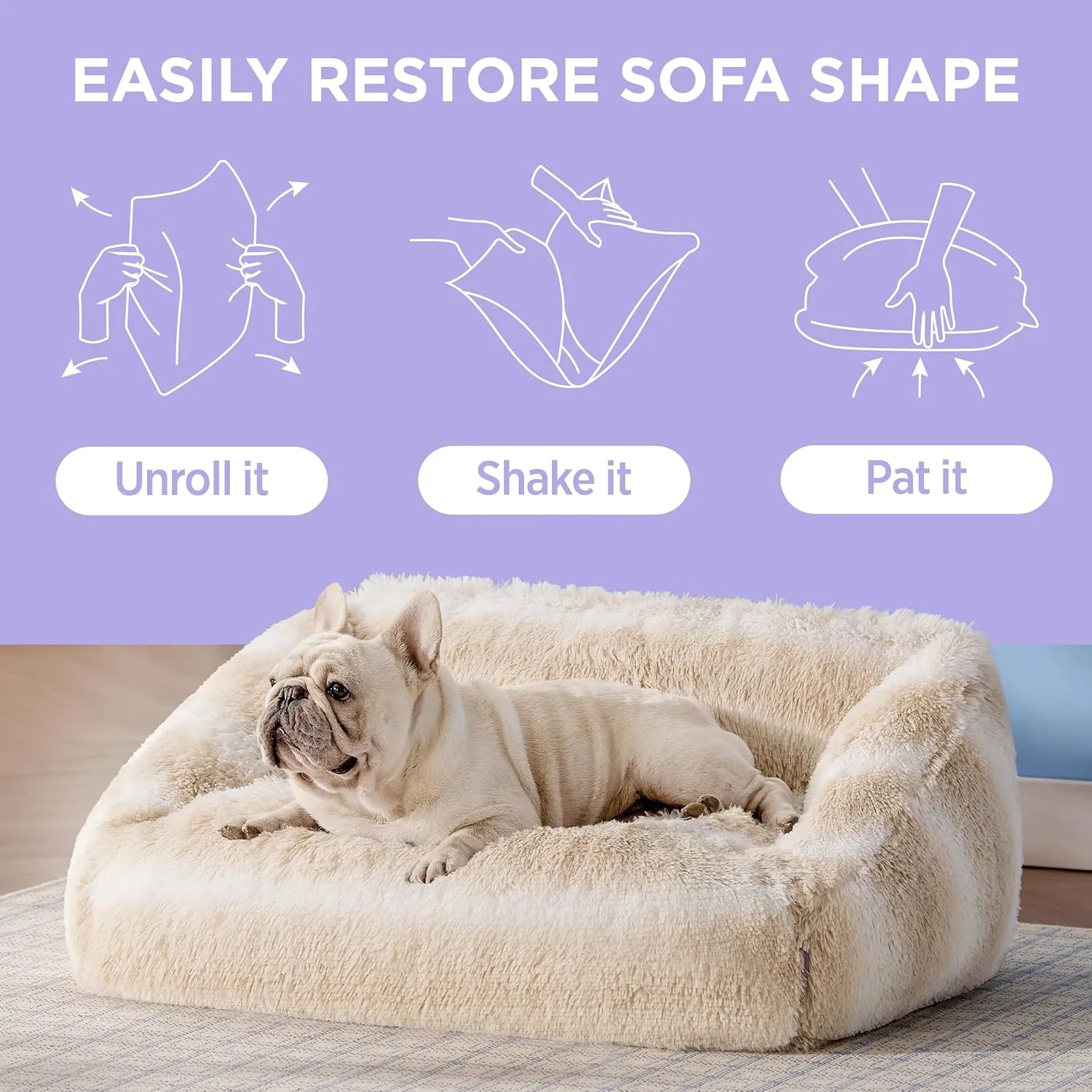 Lesure Cute Cat Bed Indoor - Furry Cat Bed Large, Washable Calming Small Dog Beds for Puppy with Fashion Design, 26x21x9inches, Blue