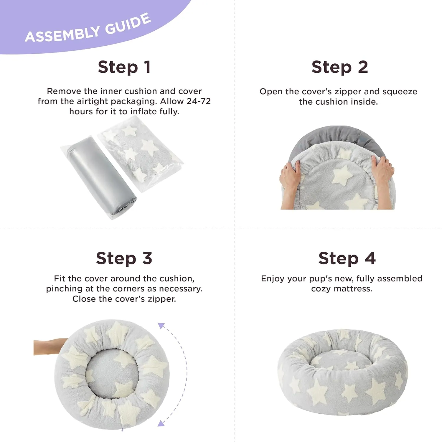 Lesure Donut Small Dog Bed - Round Cat Beds for Indoor Cats Anti-Anxiety Calming Pet Beds, Washable Cute Modern Beds with Teddy Sherpa Plush & Anti Slip Bottom, 30 Inch, Galaxy Grey