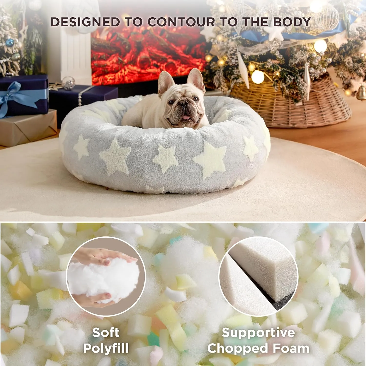Lesure Donut Small Dog Bed - Round Cat Beds for Indoor Cats Anti-Anxiety Calming Pet Beds, Washable Cute Modern Beds with Teddy Sherpa Plush & Anti Slip Bottom, 30 Inch, Galaxy Grey