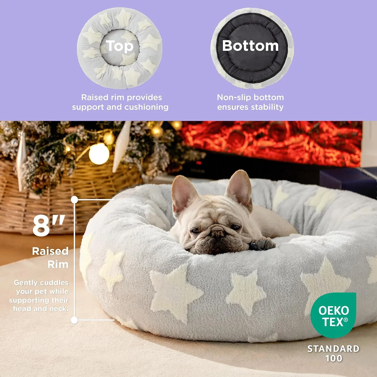 Lesure Donut Small Dog Bed - Round Cat Beds for Indoor Cats Anti-Anxiety Calming Pet Beds, Washable Cute Modern Beds with Teddy Sherpa Plush & Anti Slip Bottom, 30 Inch, Galaxy Grey