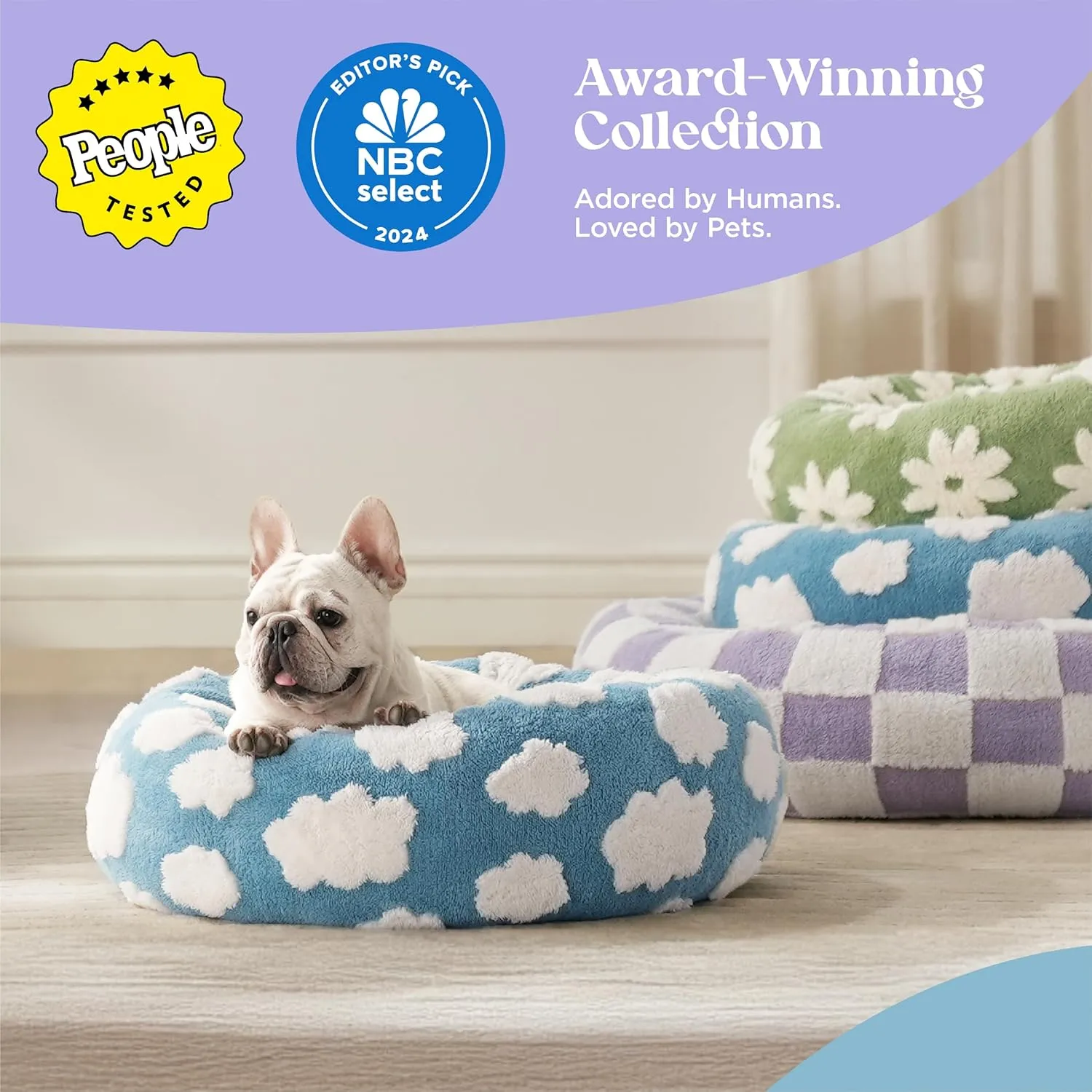 Lesure Donut Small Dog Bed - Round Cat Beds for Indoor Cats Anti-Anxiety Calming Pet Beds, Washable Cute Modern Beds with Teddy Sherpa Plush & Anti Slip Bottom, 30 Inch, Galaxy Grey