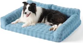 Lesure Orthopedic Bed for Large Dogs, Cute Waterproof Couch with Supportive Egg Foam, Washable Large Cat Sofa, Fluffy Faux Fur Bubble Cover, Non-Slip Bottom Crate Bed, Cerulean