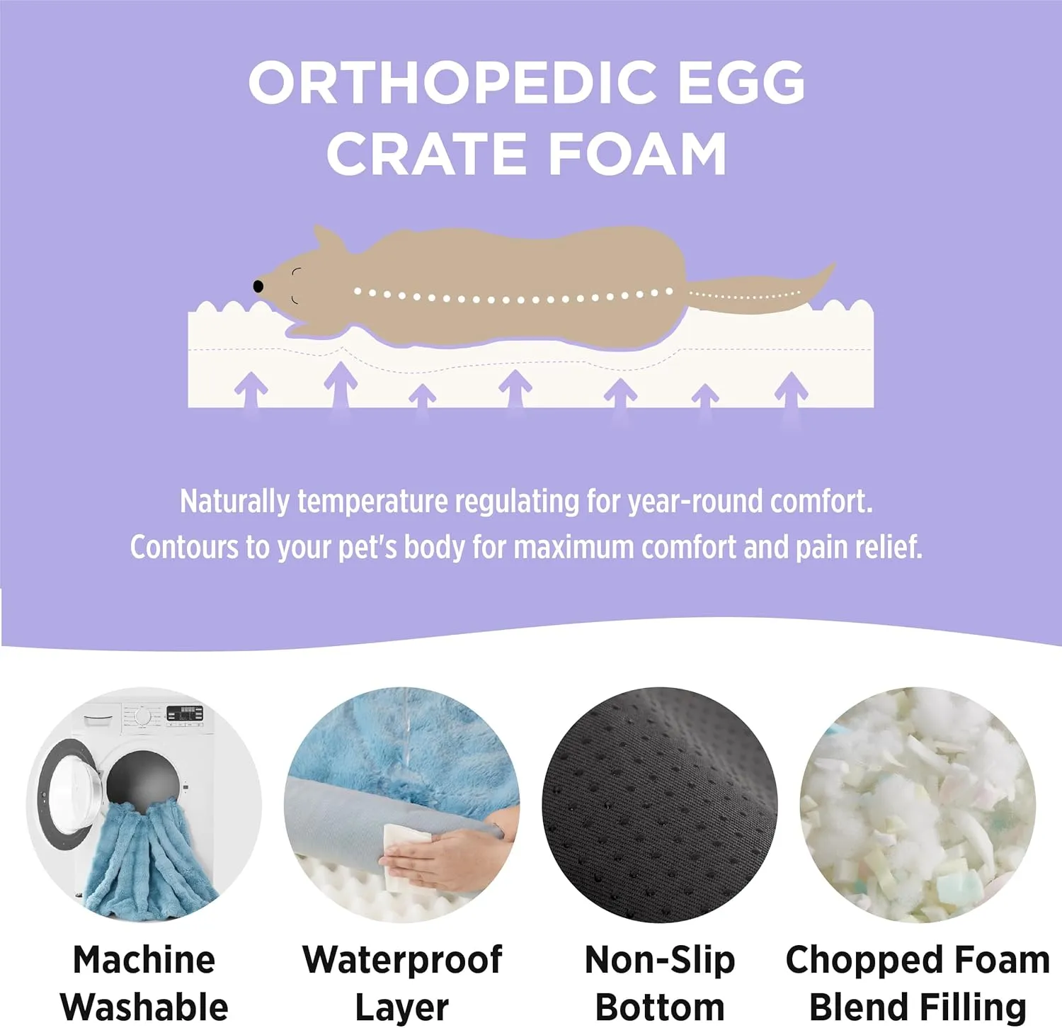 Lesure Orthopedic Bed for Large Dogs, Cute Waterproof Couch with Supportive Egg Foam, Washable Large Cat Sofa, Fluffy Faux Fur Bubble Cover, Non-Slip Bottom Crate Bed, Cerulean