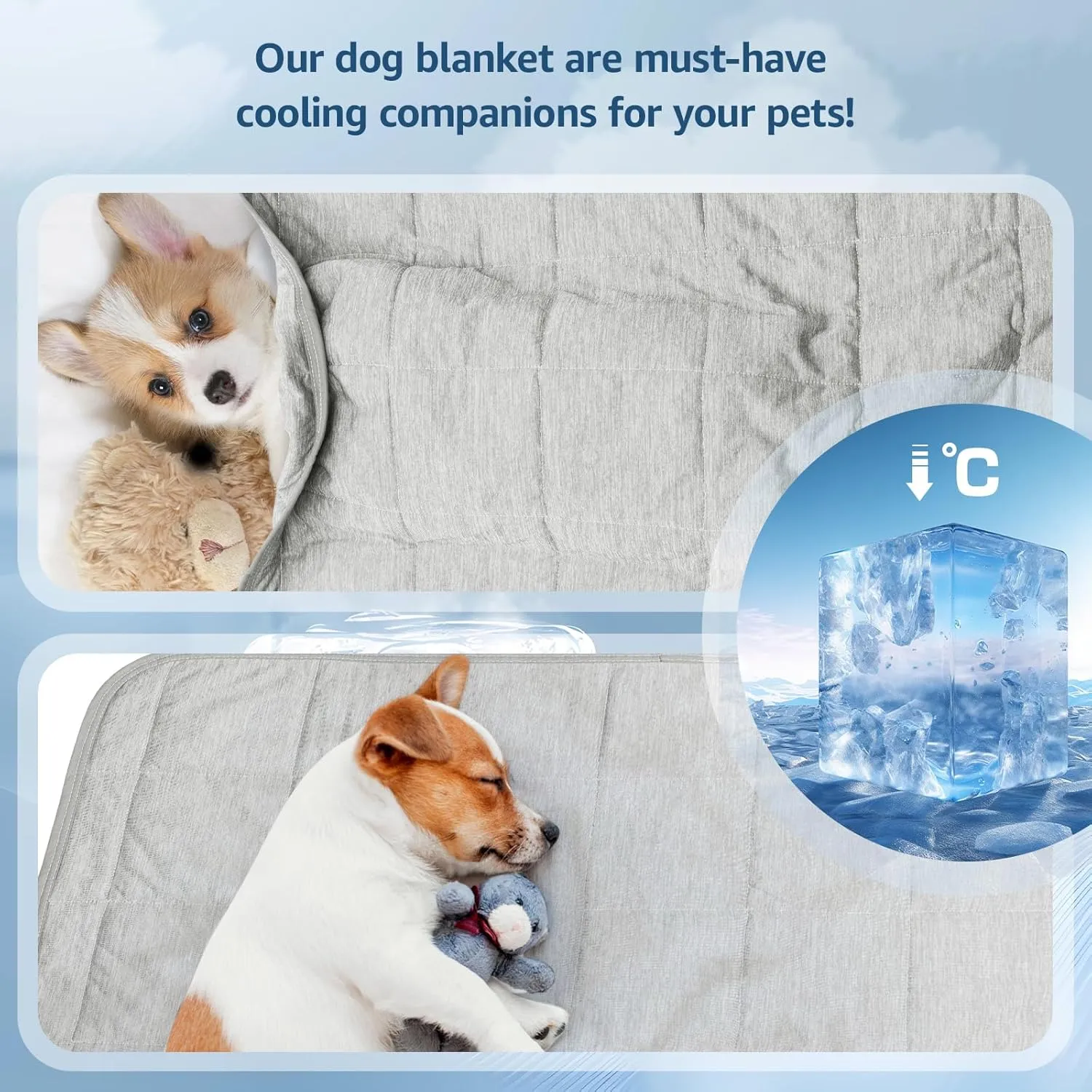 LOOBANI Cooling Blanket for Dogs, 0.4>Q-Max Washable Dog Cooling Blanket, Soft and Lightweight Pet Cooling Blanket for Hot Weather, Protect Sofa Bed from Scratches & Chewing