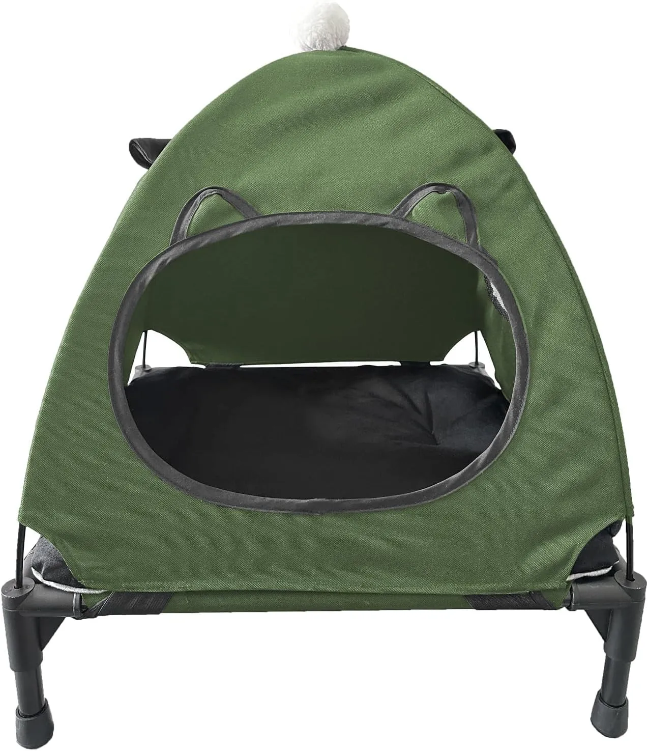 Love&go Elevated Dog Bed with Metal Frame, Cooling Raised Pet Cot for Dog and Cat (S - Olive Green Bed Mat Canopy, Small-18.5x18.5x5.5 inch)