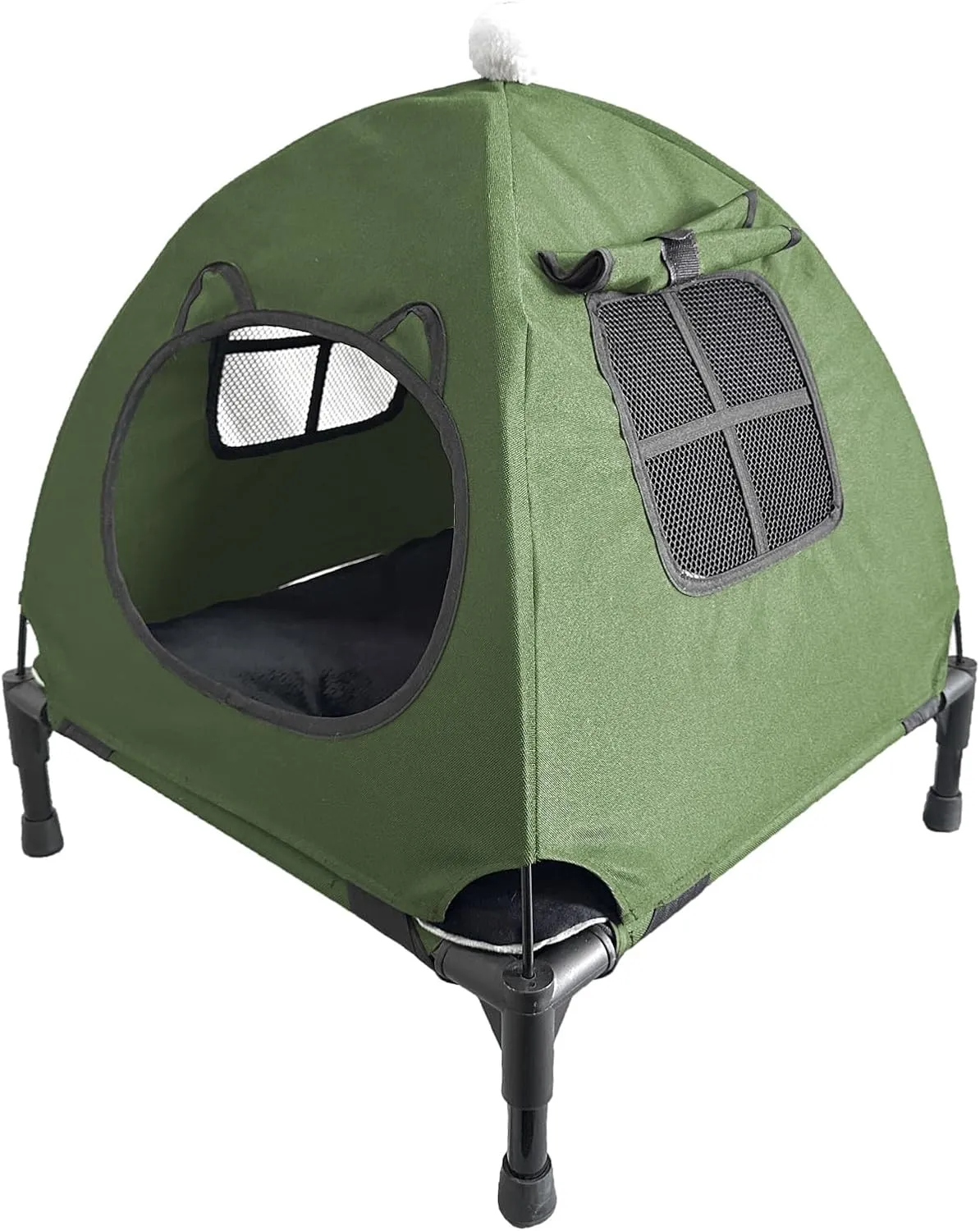 Love&go Elevated Dog Bed with Metal Frame, Cooling Raised Pet Cot for Dog and Cat (S - Olive Green Bed Mat Canopy, Small-18.5x18.5x5.5 inch)