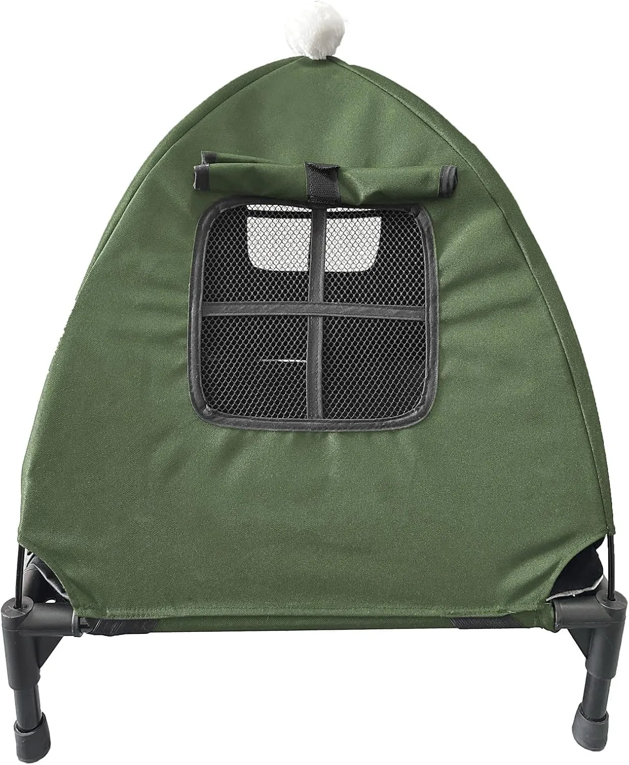 Love&go Elevated Dog Bed with Metal Frame, Cooling Raised Pet Cot for Dog and Cat (S - Olive Green Bed Mat Canopy, Small-18.5x18.5x5.5 inch)