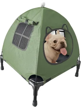 Love&go Elevated Dog Bed with Metal Frame, Cooling Raised Pet Cot for Dog and Cat (S - Olive Green Bed Mat Canopy, Small-18.5x18.5x5.5 inch)