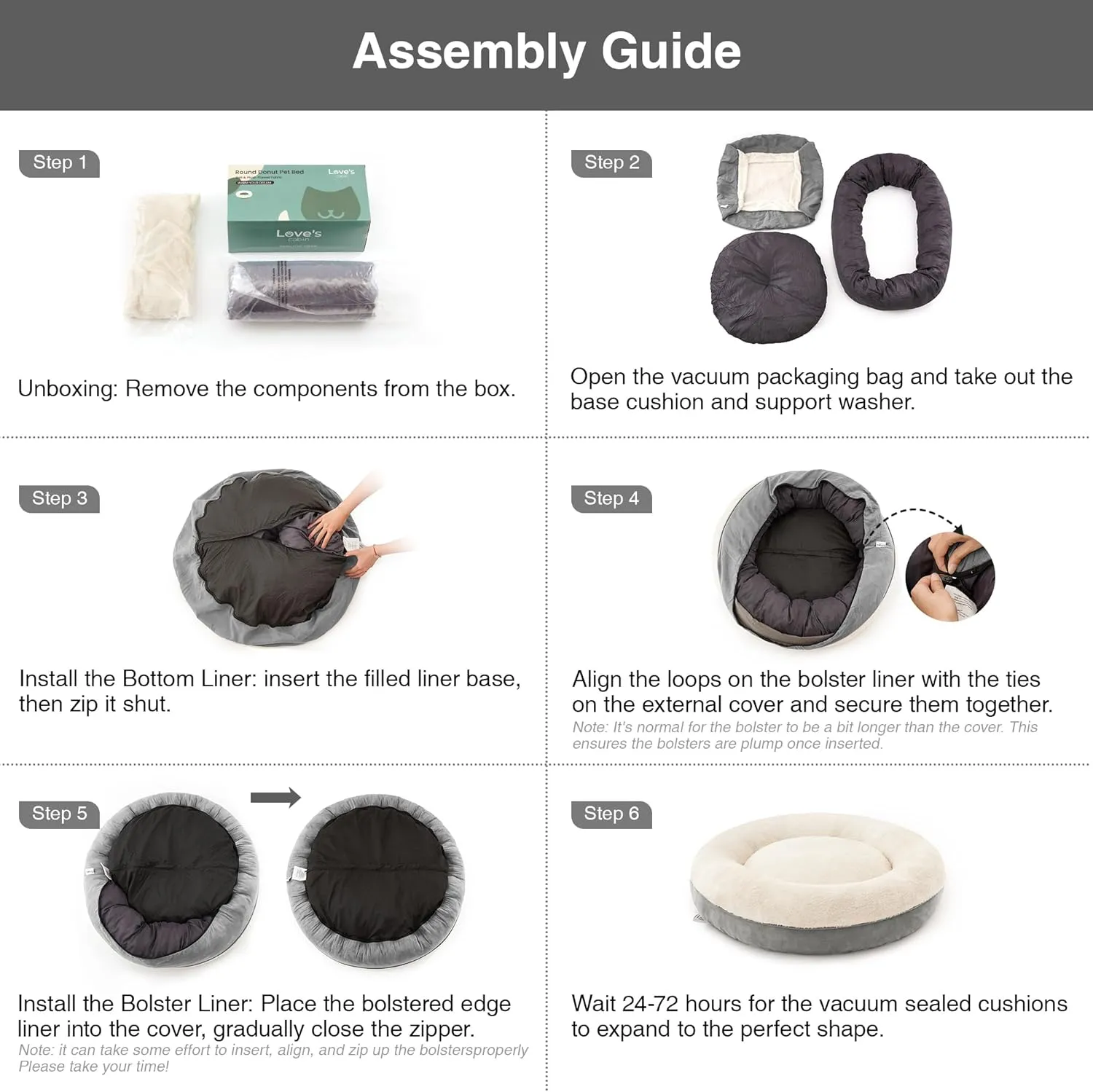 Love's cabin Round Donut Cat and Dog Cushion Bed, 25in Pet Bed for Small or Medium Dogs, Anti-Slip & Water-Resistant Bottom, Soft Durable Fabric Pet Beds, Washable Calming Cat & Dog Bed Grey