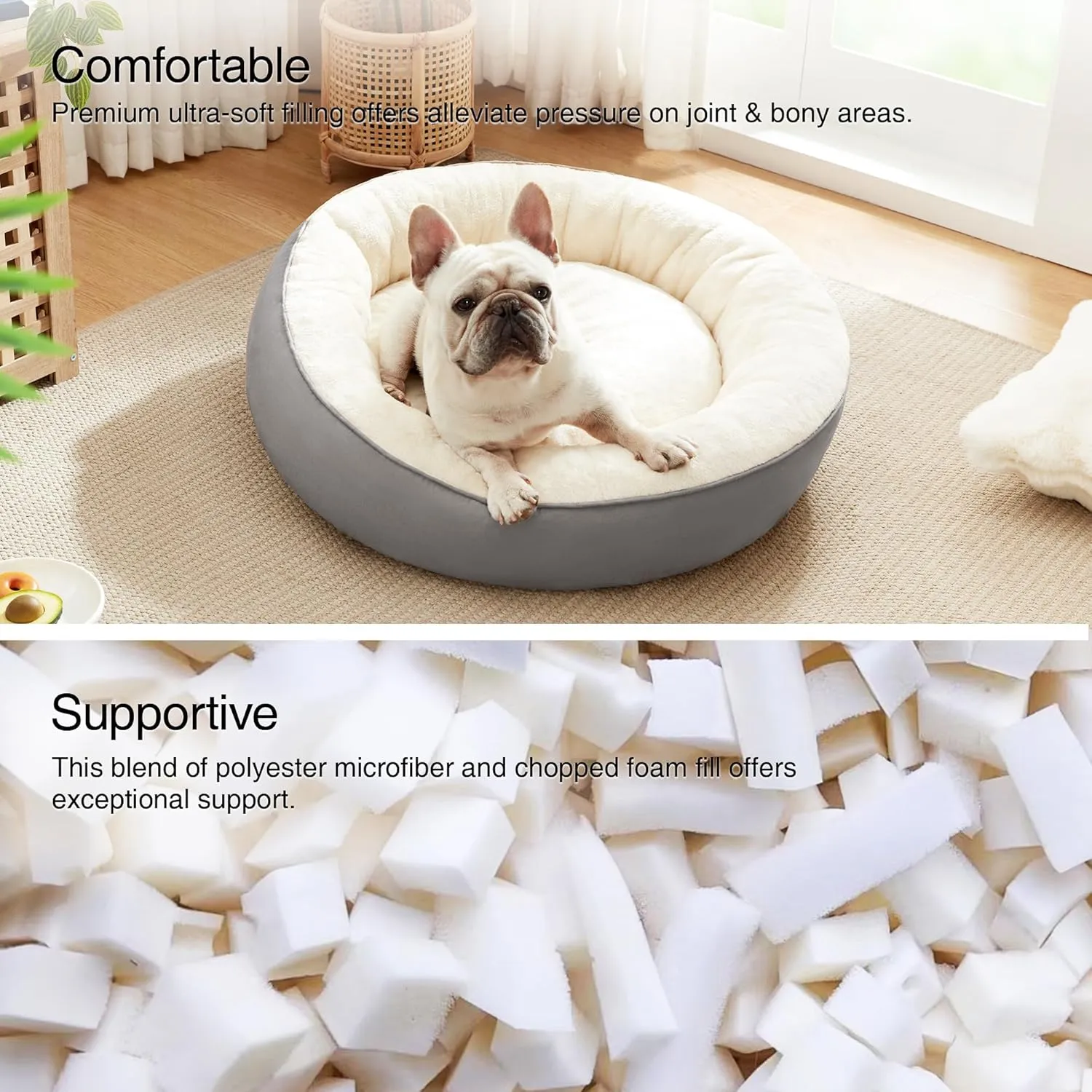 Love's cabin Round Donut Cat and Dog Cushion Bed, 25in Pet Bed for Small or Medium Dogs, Anti-Slip & Water-Resistant Bottom, Soft Durable Fabric Pet Beds, Washable Calming Cat & Dog Bed Grey