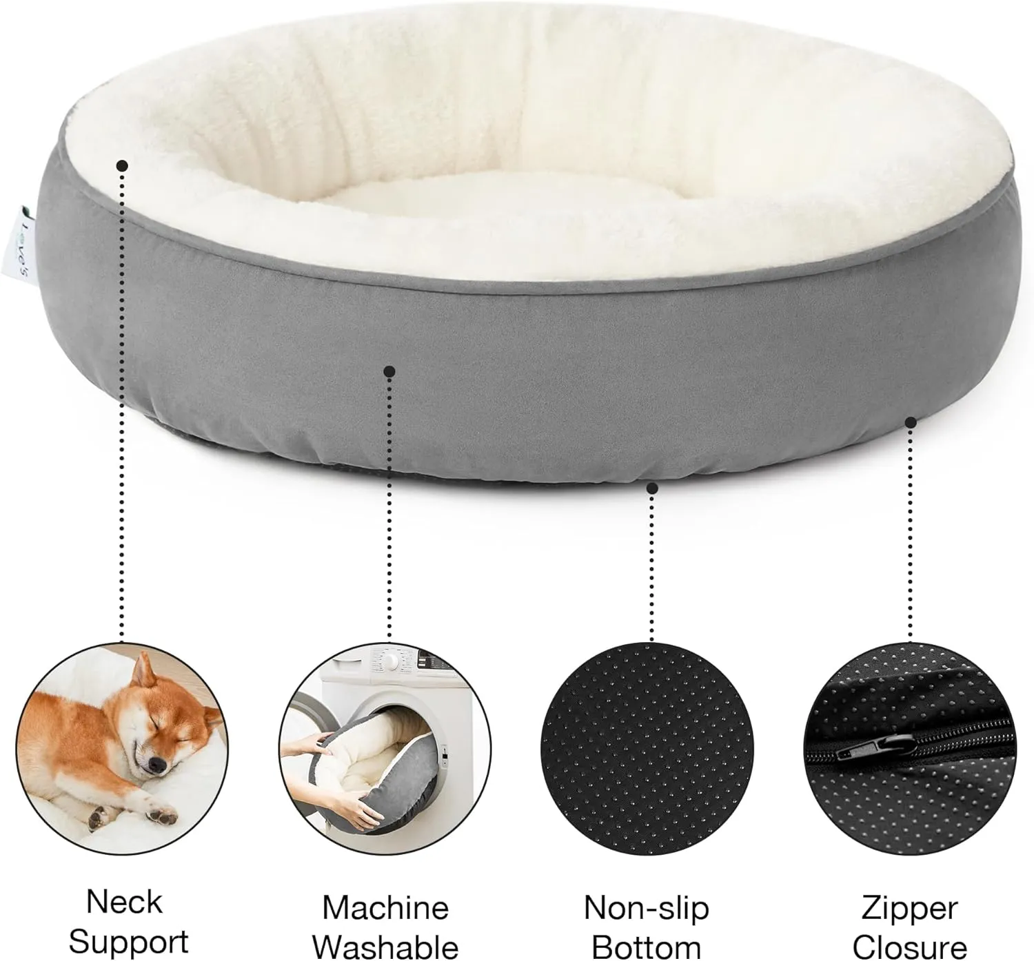 Love's cabin Round Donut Cat and Dog Cushion Bed, 25in Pet Bed for Small or Medium Dogs, Anti-Slip & Water-Resistant Bottom, Soft Durable Fabric Pet Beds, Washable Calming Cat & Dog Bed Grey