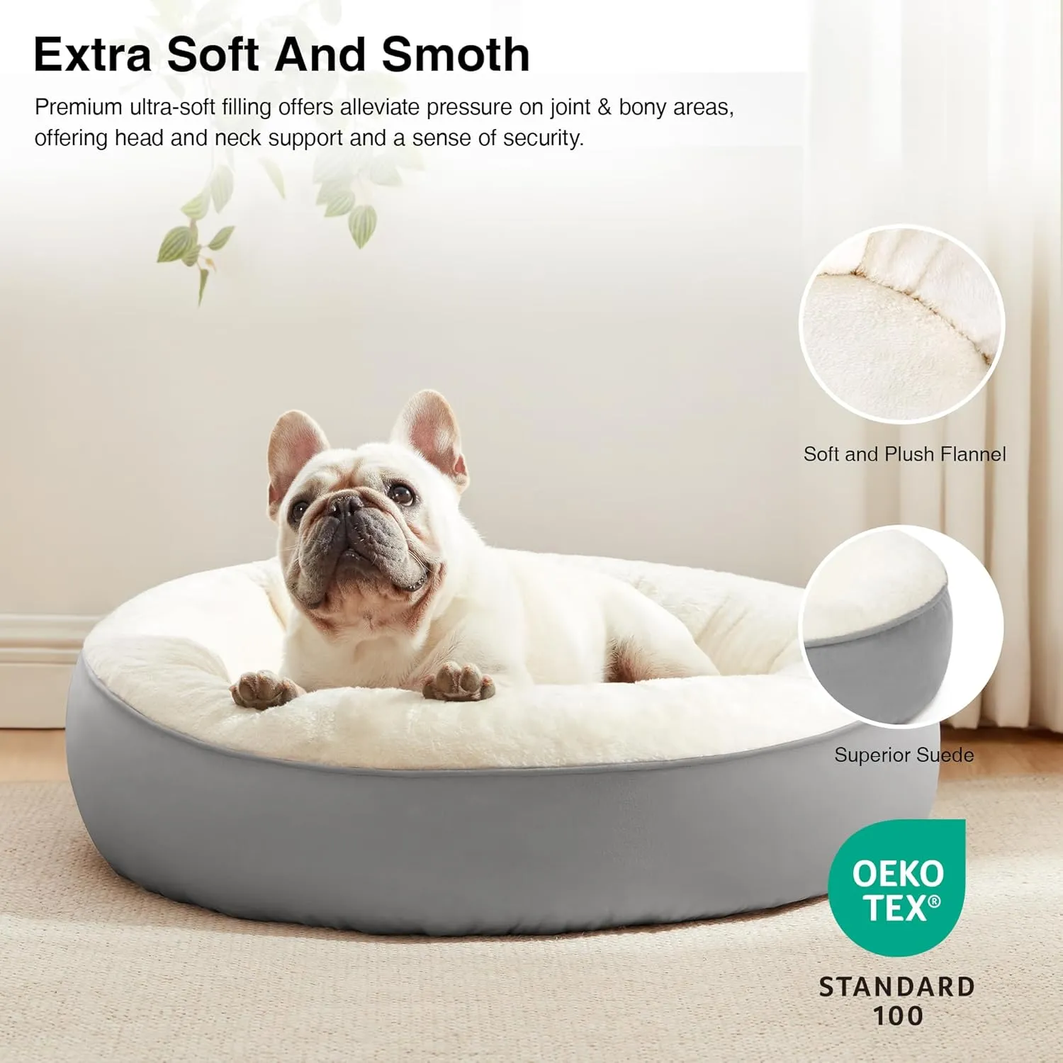 Love's cabin Round Donut Cat and Dog Cushion Bed, 25in Pet Bed for Small or Medium Dogs, Anti-Slip & Water-Resistant Bottom, Soft Durable Fabric Pet Beds, Washable Calming Cat & Dog Bed Grey