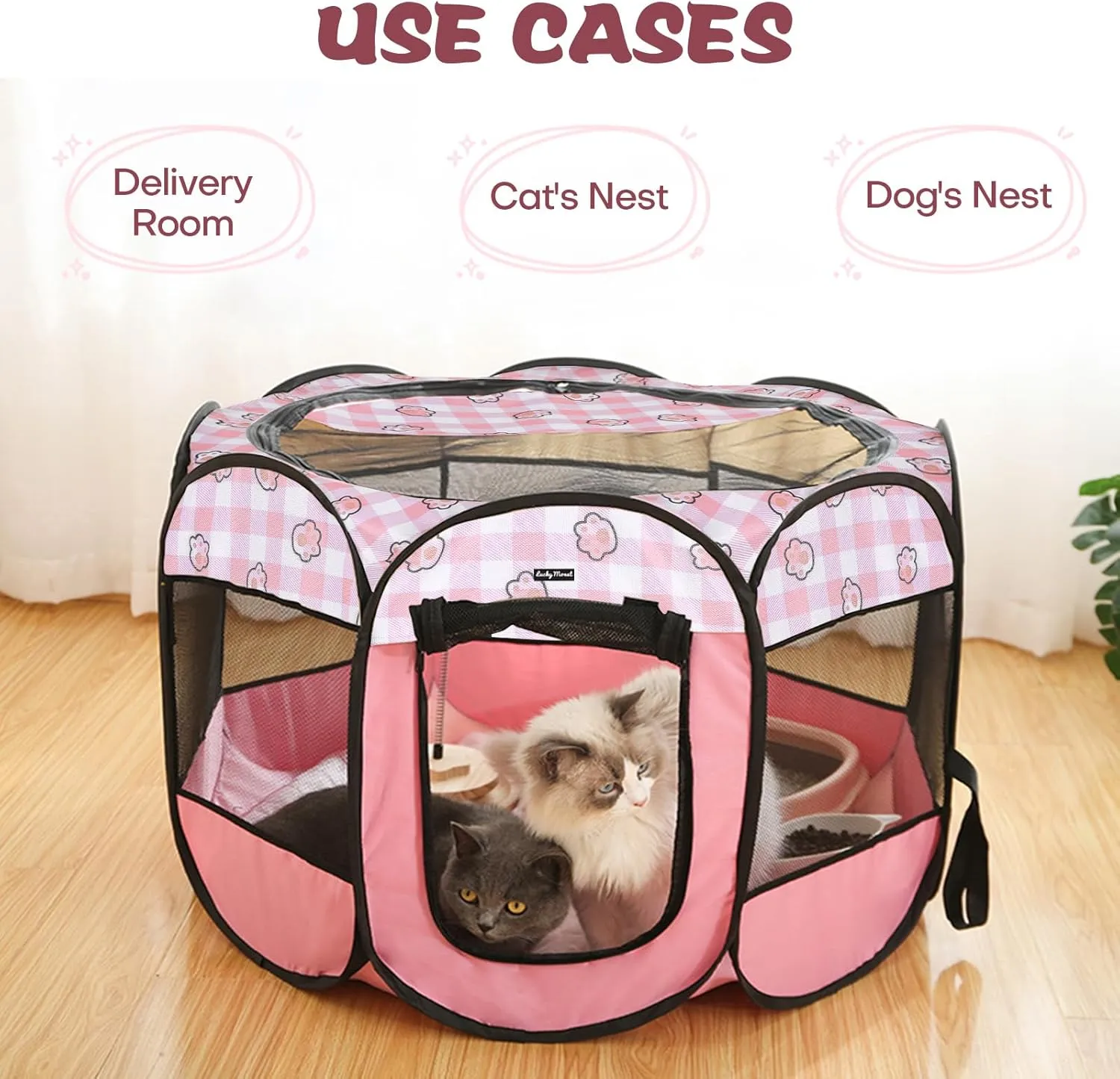 Lucky Monet Foldable Dog Playpen Cat Puppy Playpen Indoor Pop Up Pet Animal Playpen Outdoor Kennel Cage Pen Tent for Small Medium Dog Puppy Cat Kitten Rabbit - Small, Pink