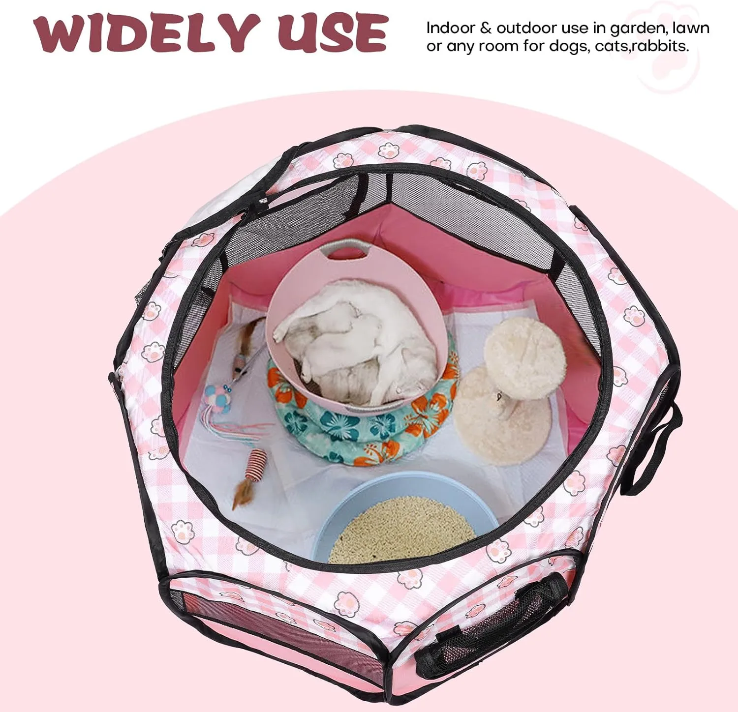 Lucky Monet Foldable Dog Playpen Cat Puppy Playpen Indoor Pop Up Pet Animal Playpen Outdoor Kennel Cage Pen Tent for Small Medium Dog Puppy Cat Kitten Rabbit - Small, Pink