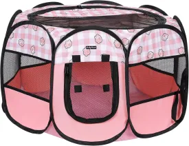 Lucky Monet Foldable Dog Playpen Cat Puppy Playpen Indoor Pop Up Pet Animal Playpen Outdoor Kennel Cage Pen Tent for Small Medium Dog Puppy Cat Kitten Rabbit - Small, Pink