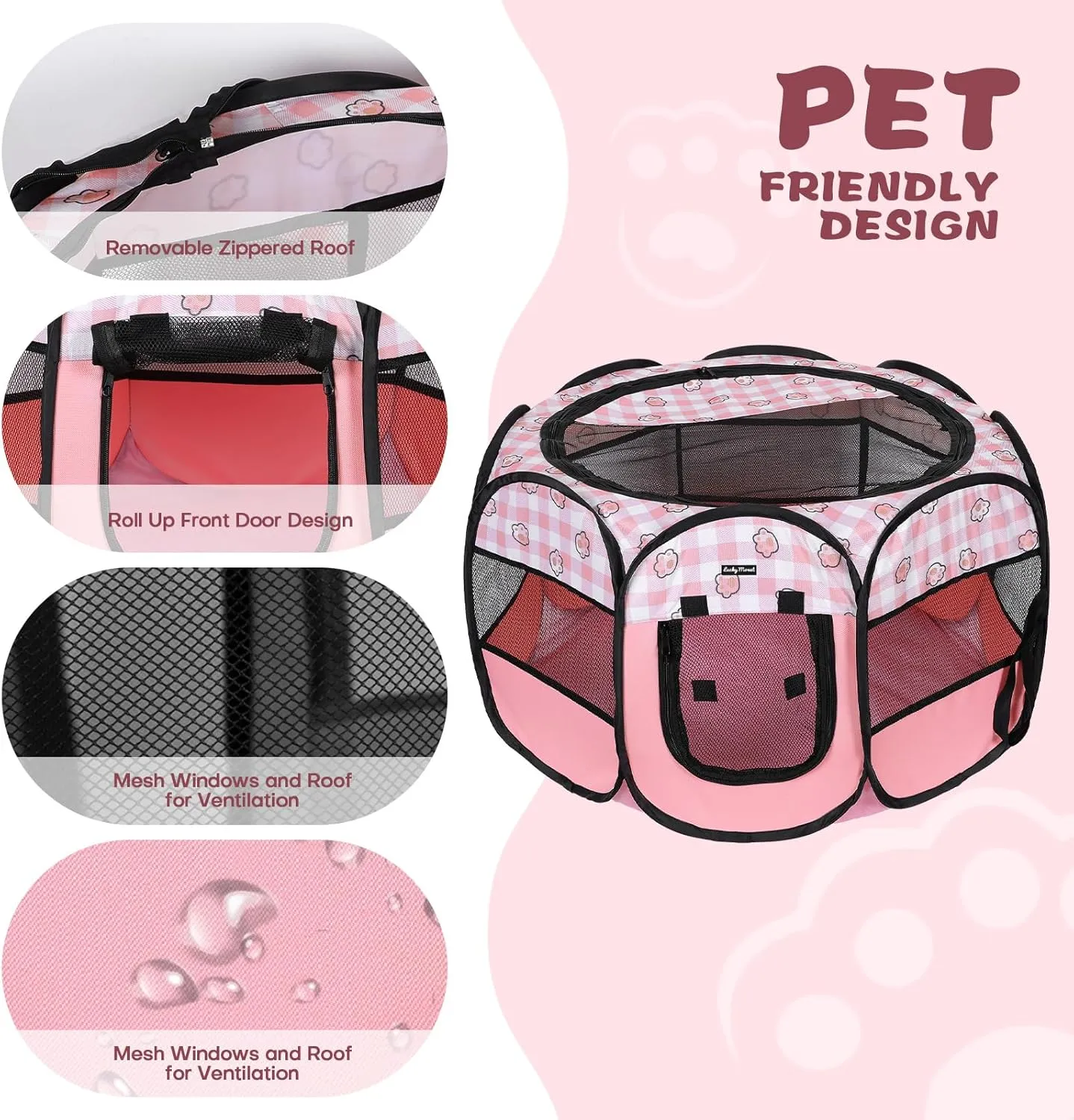 Lucky Monet Foldable Dog Playpen Cat Puppy Playpen Indoor Pop Up Pet Animal Playpen Outdoor Kennel Cage Pen Tent for Small Medium Dog Puppy Cat Kitten Rabbit - Small, Pink