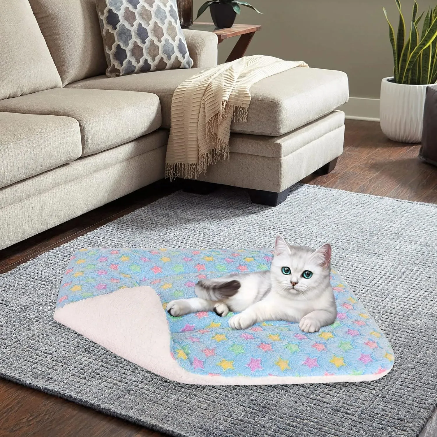 Lucky Monet Ultra Soft Plush Pet Bed Mat Reversible Dog Cat Crate Cushion Pad Machine Washable Sleeping Blanket Liner (S-15.7"x19.7", Blue)
